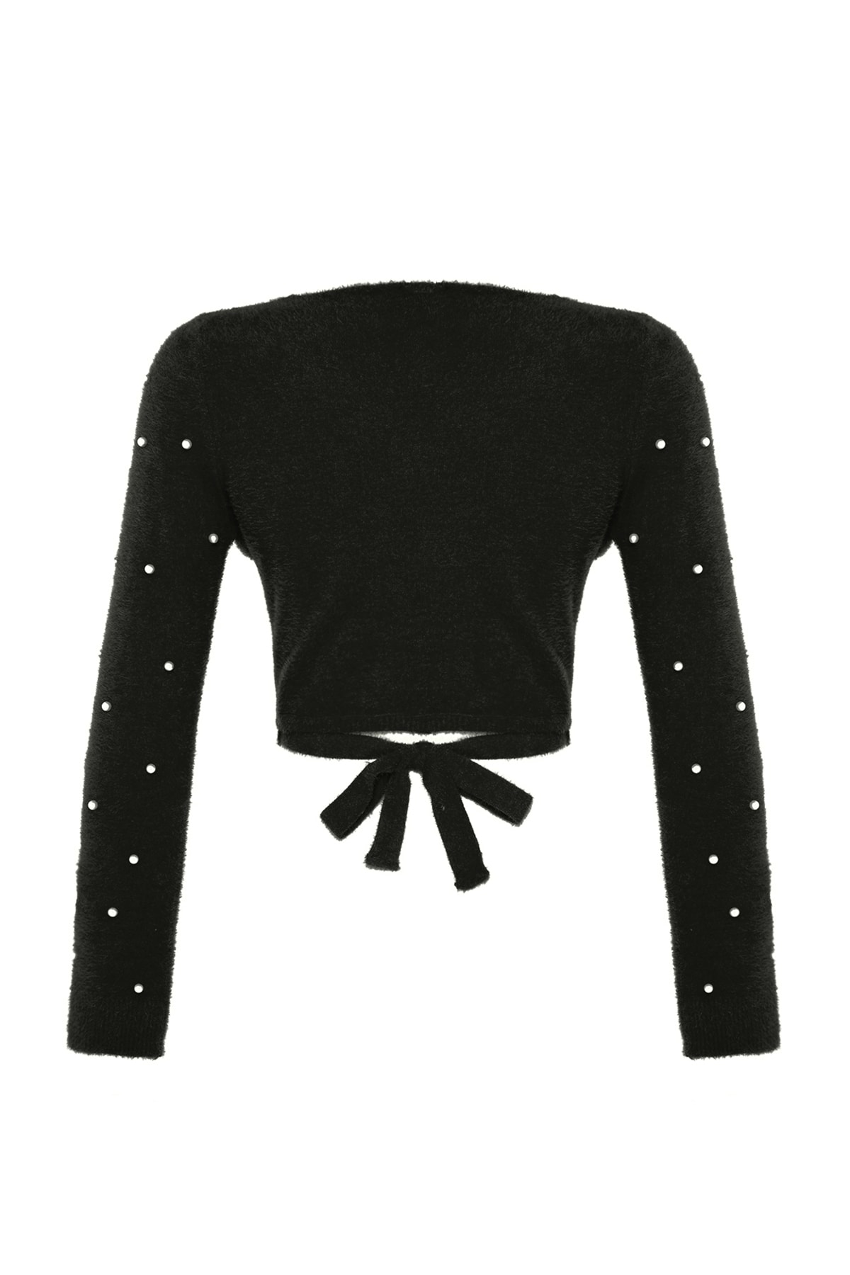 Trendyolmilla  Siyah Süper Crop Tüylü/Sakal İplikli İnci Detaylı Triko Kazak TWOAW24KZ00228 - Görsel 8