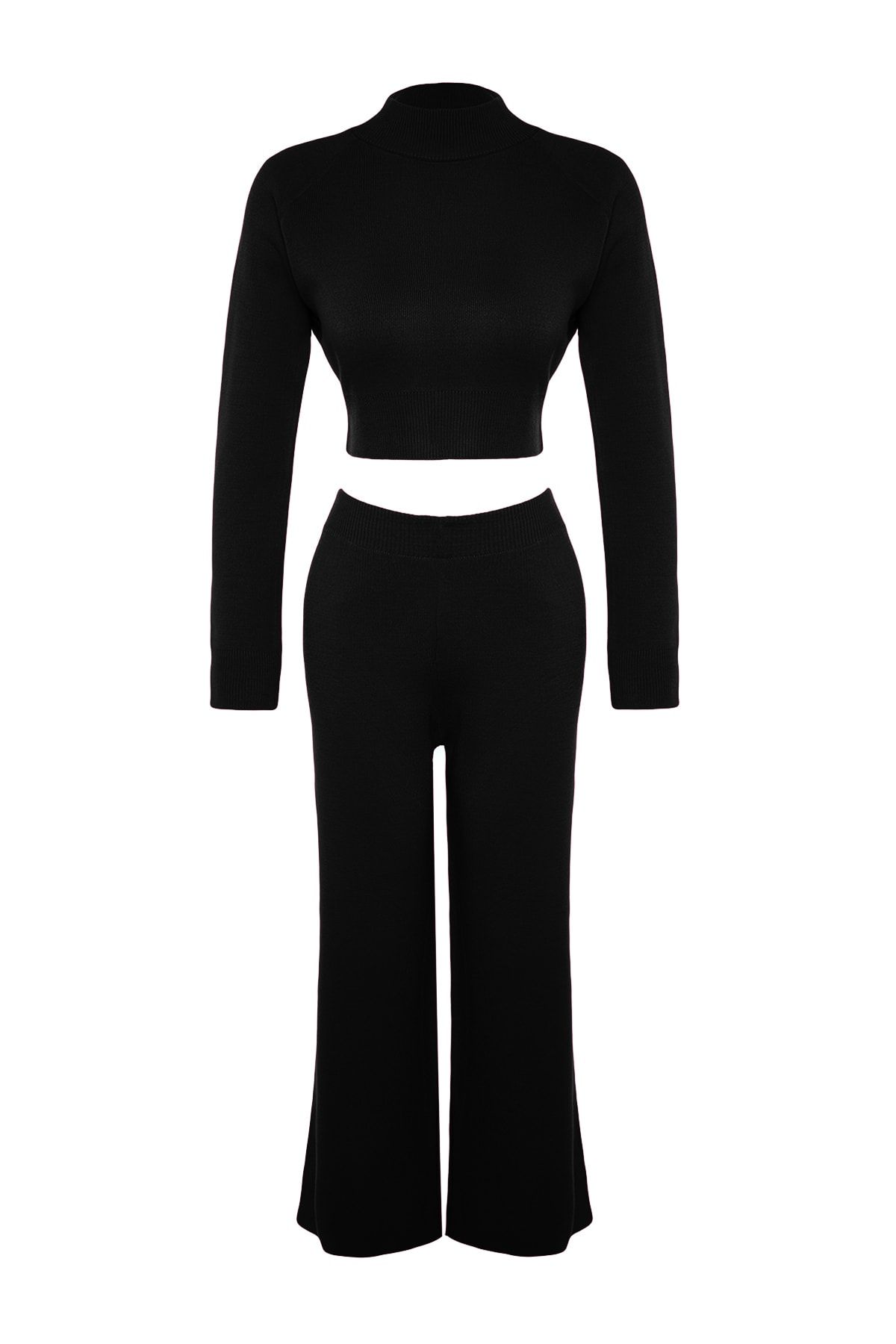 Trendyol Collection-Black Crop Basic Knitwear Top and Bottom Set TWOAW24AU00024 7