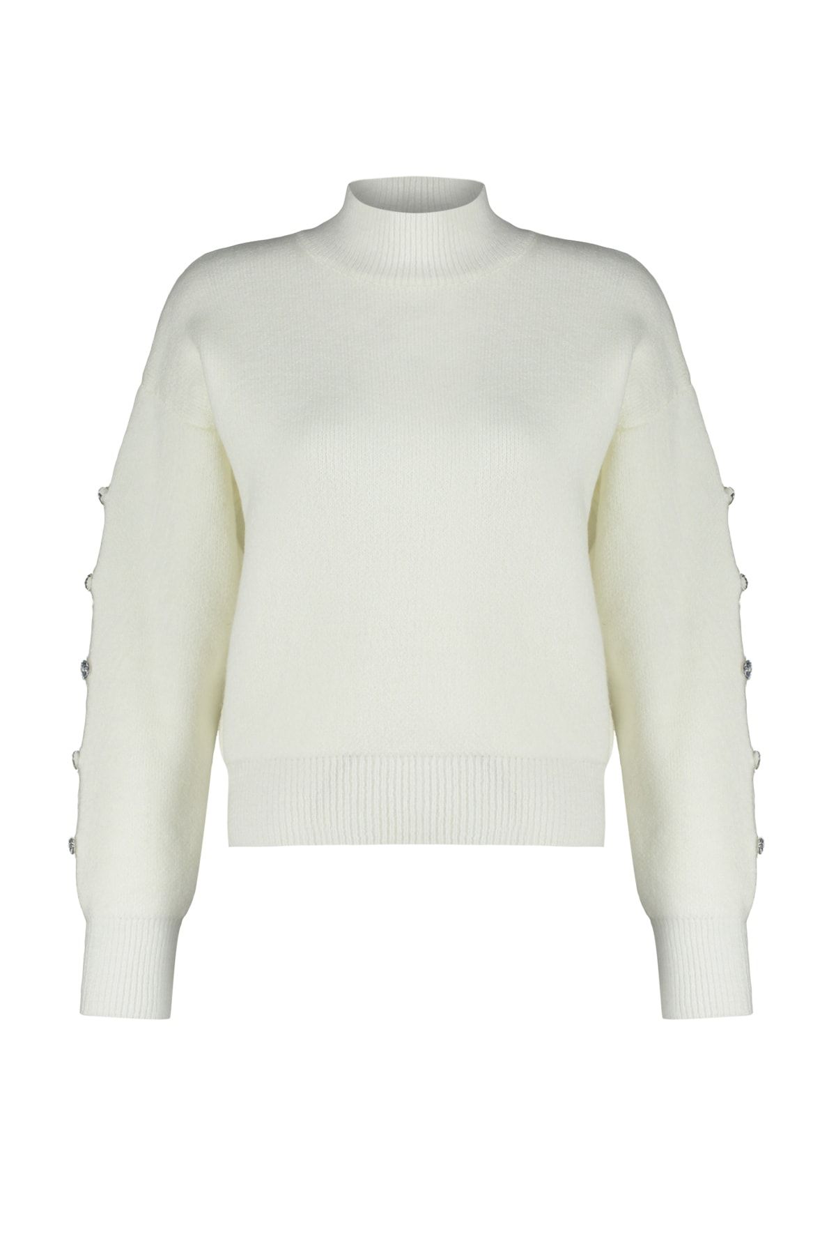 Trendyol Collection-Детайлен трикотажен пуловер с мека текстура в цвят екрю TWOAW24KZ00384 7