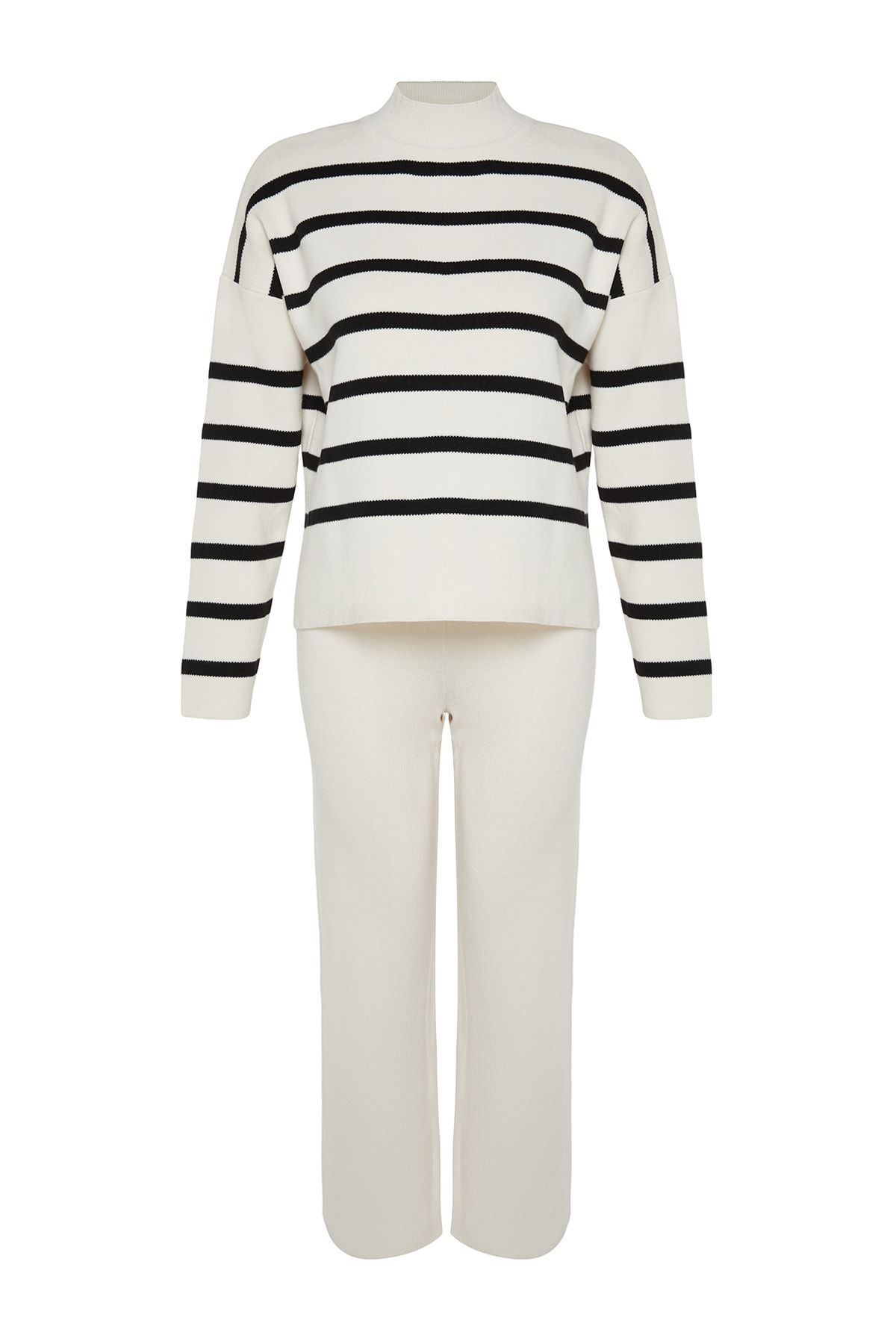 Trendyol Collection-Ecru Striped Knitwear Pants Bottom-Top Set Twoaw24Au00045 8