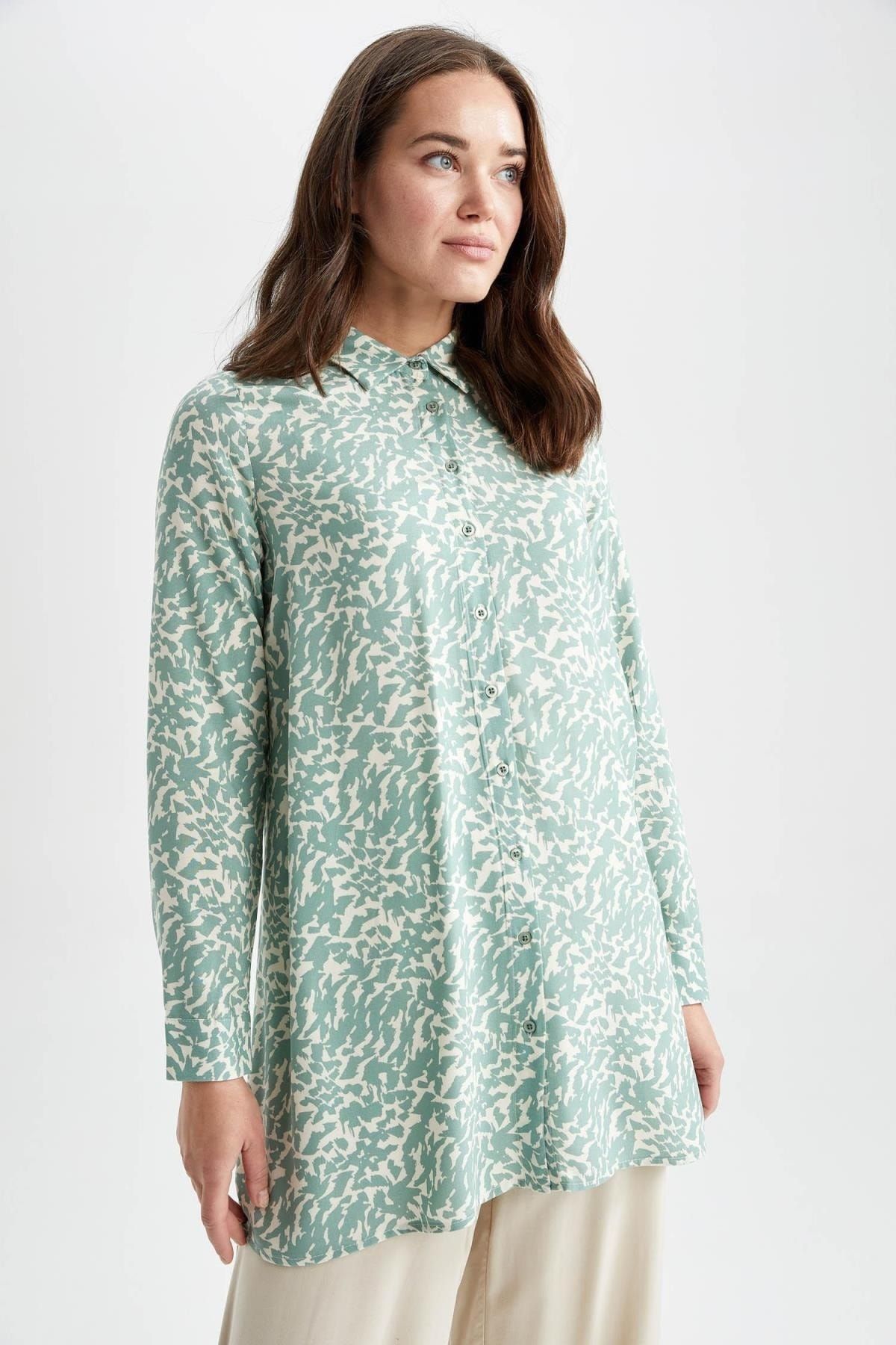 DeFacto-Regular Fit Leopard Print Long Sleeve Shirt Tunic Z5833az23sp 7