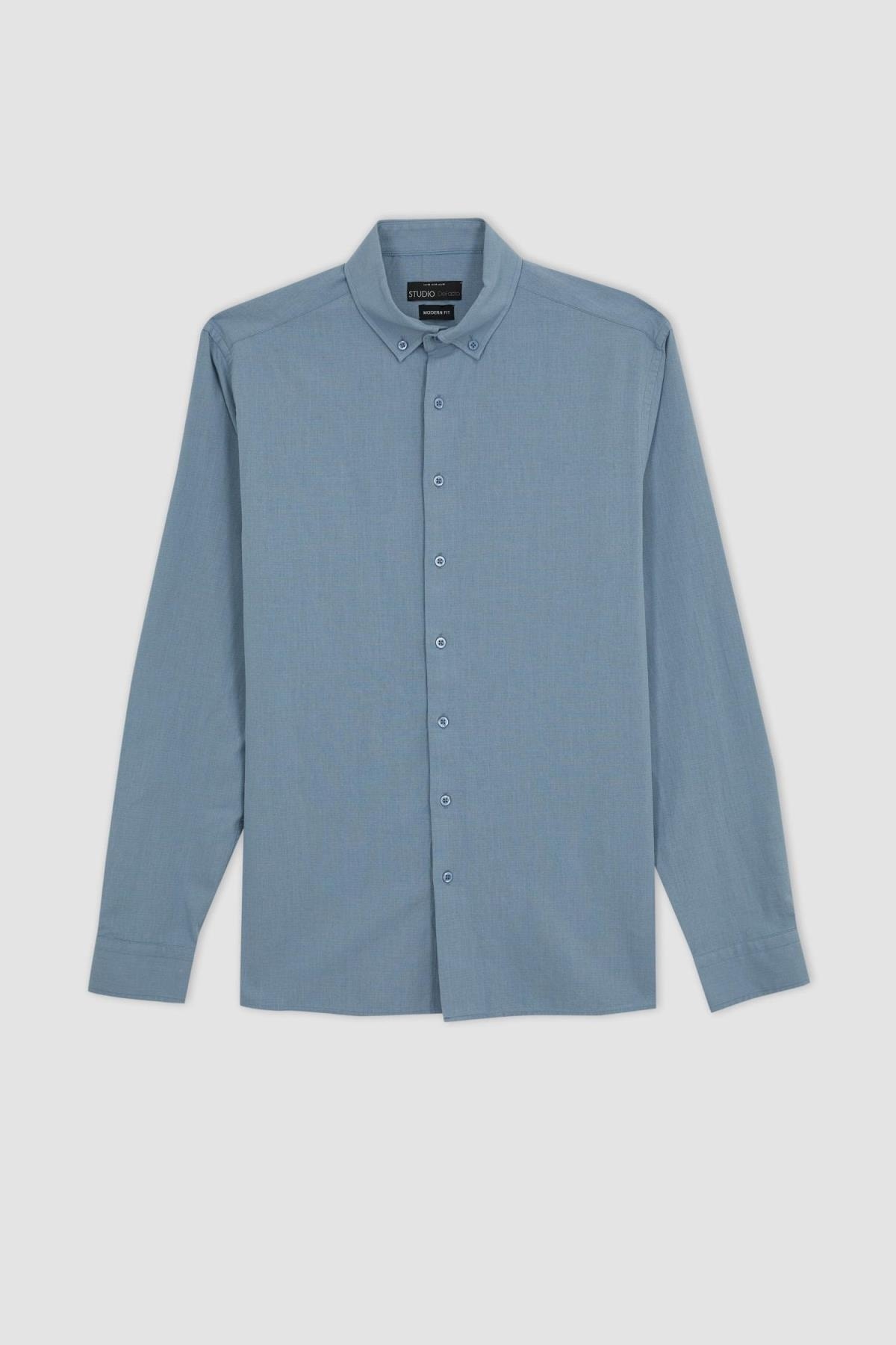 پیراهن مردانه آبی دفکتو | T6284AZ23SP اورجینال - تصویر 7