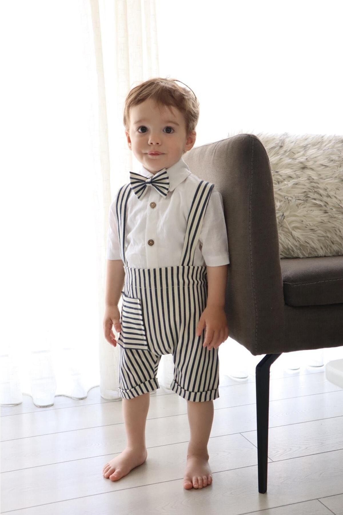 Poplinkids Çizgili Lacivert Beyaz Slopet Takım 123