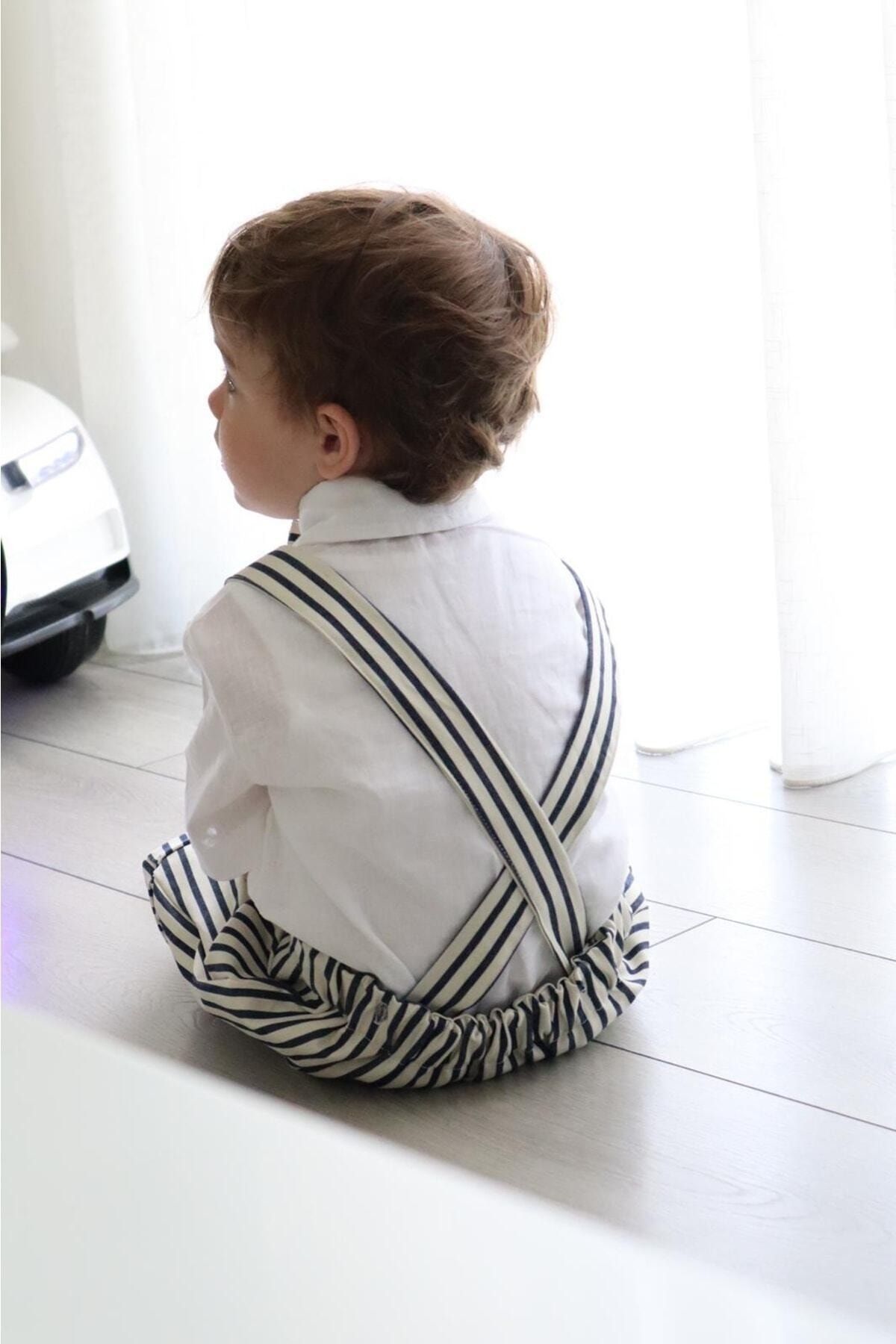 Poplinkids Çizgili Lacivert Beyaz Slopet Takım 123