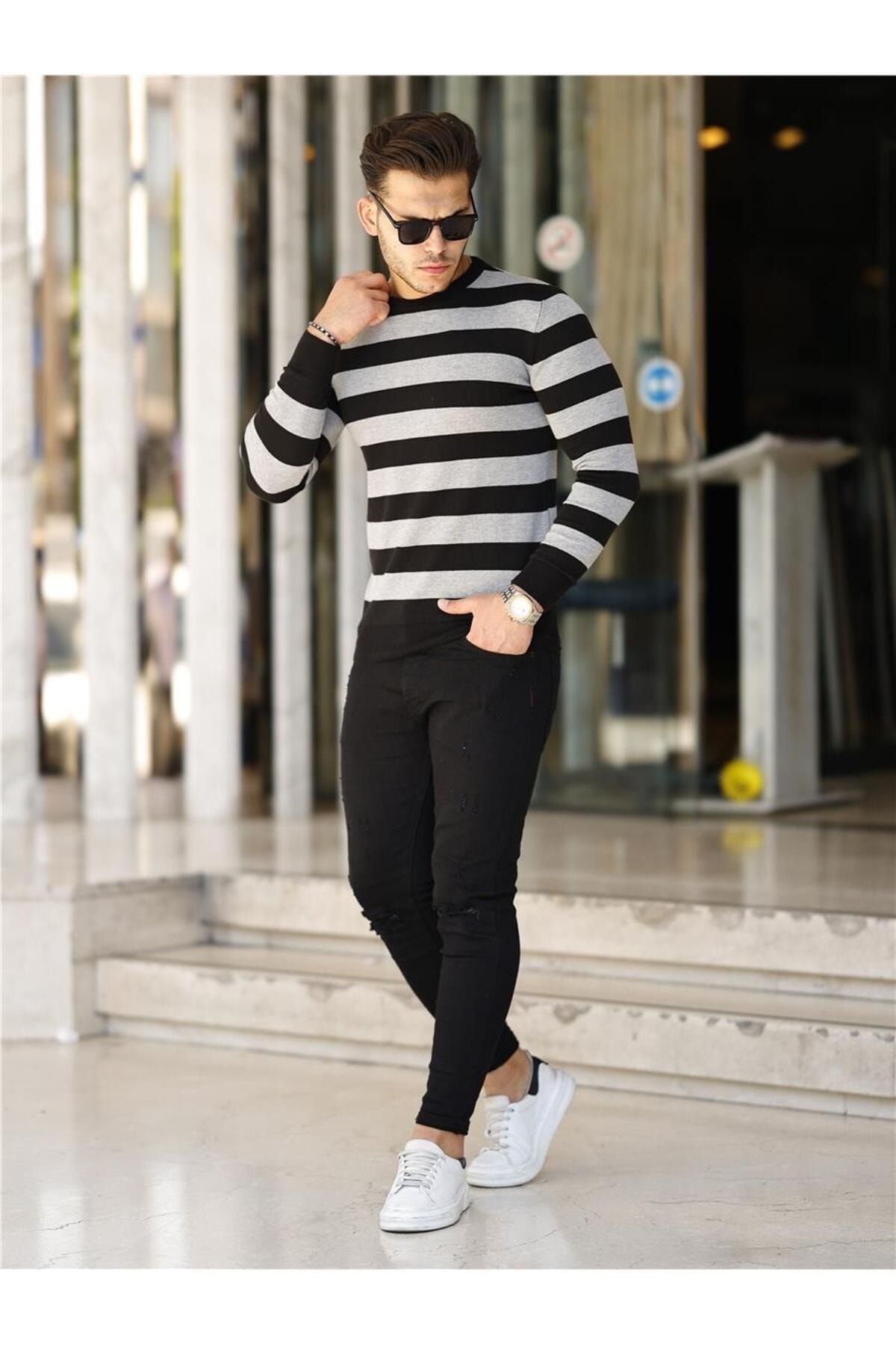 Mens slim fit black sweater sale