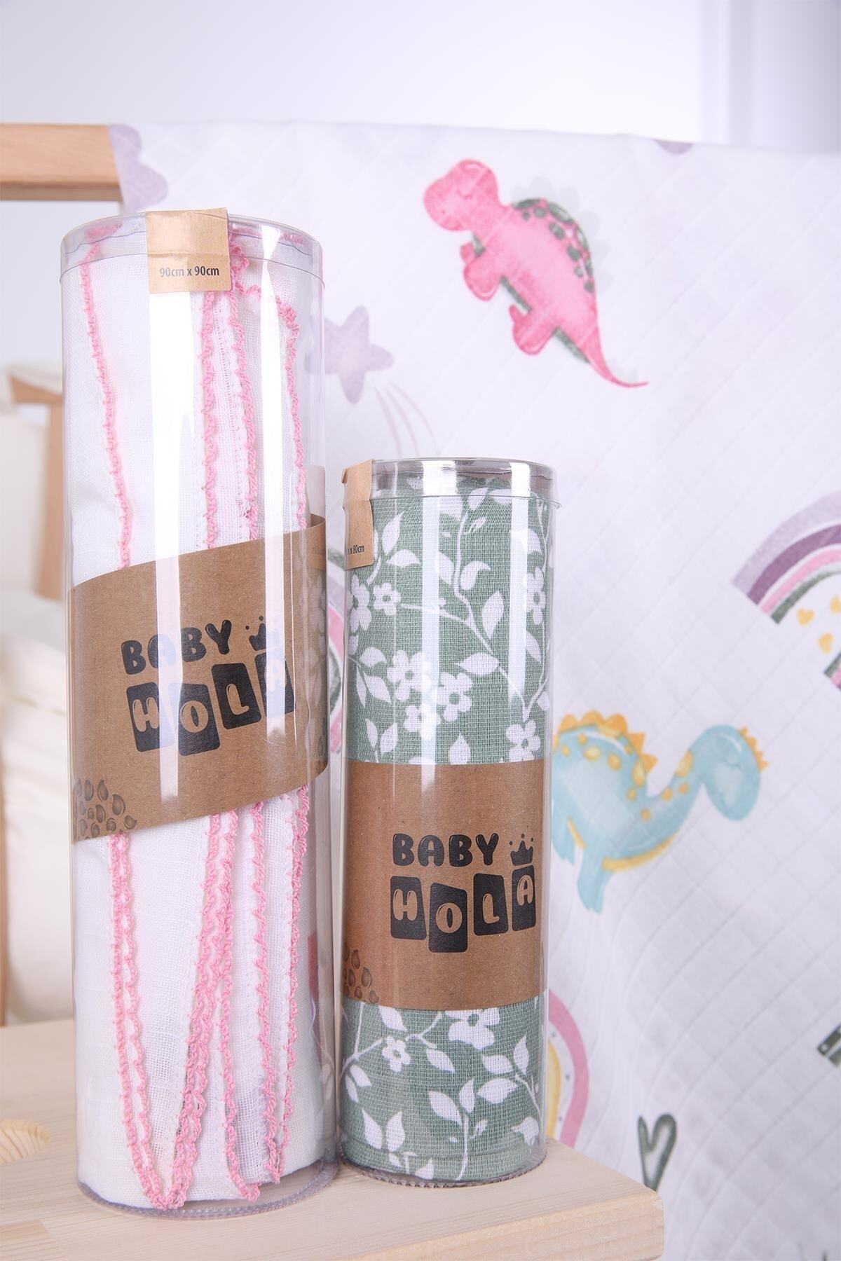 Babyhola 2'li 80x80cm 85x90cm Müslin Örtü Seti Kutulu Organik Hediyelik Emzirme Alt Açma Yenidoğan İ fotoğrafı 3 (önizleme)
