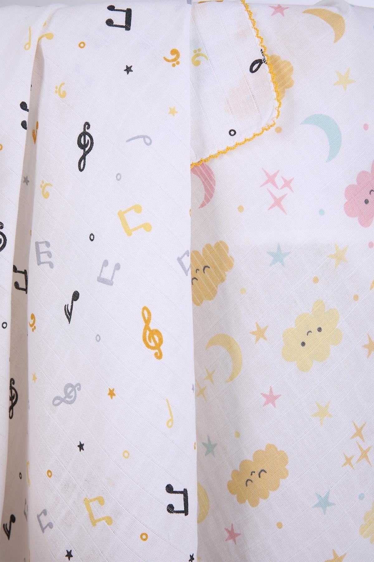 Babyhola 80x80cm 85X90cm 2'li Müslin Örtü Seti Bulut Desenli Kutulu Organik Hediyelik Emzirme Alt Aç fotoğrafı 2 (önizleme)