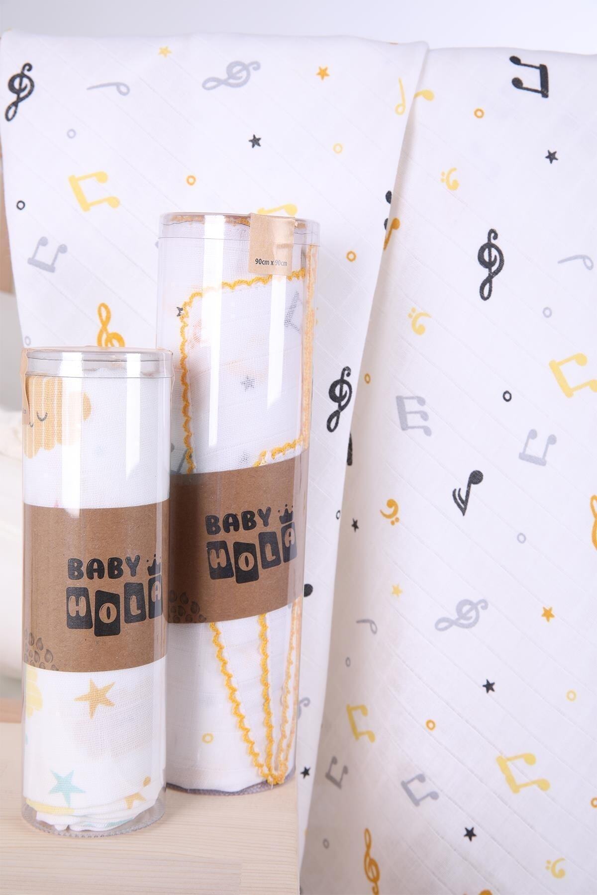 Babyhola 80x80cm 85X90cm 2'li Müslin Örtü Seti Bulut Desenli Kutulu Organik Hediyelik Emzirme Alt Aç fotoğrafı 3 (önizleme)