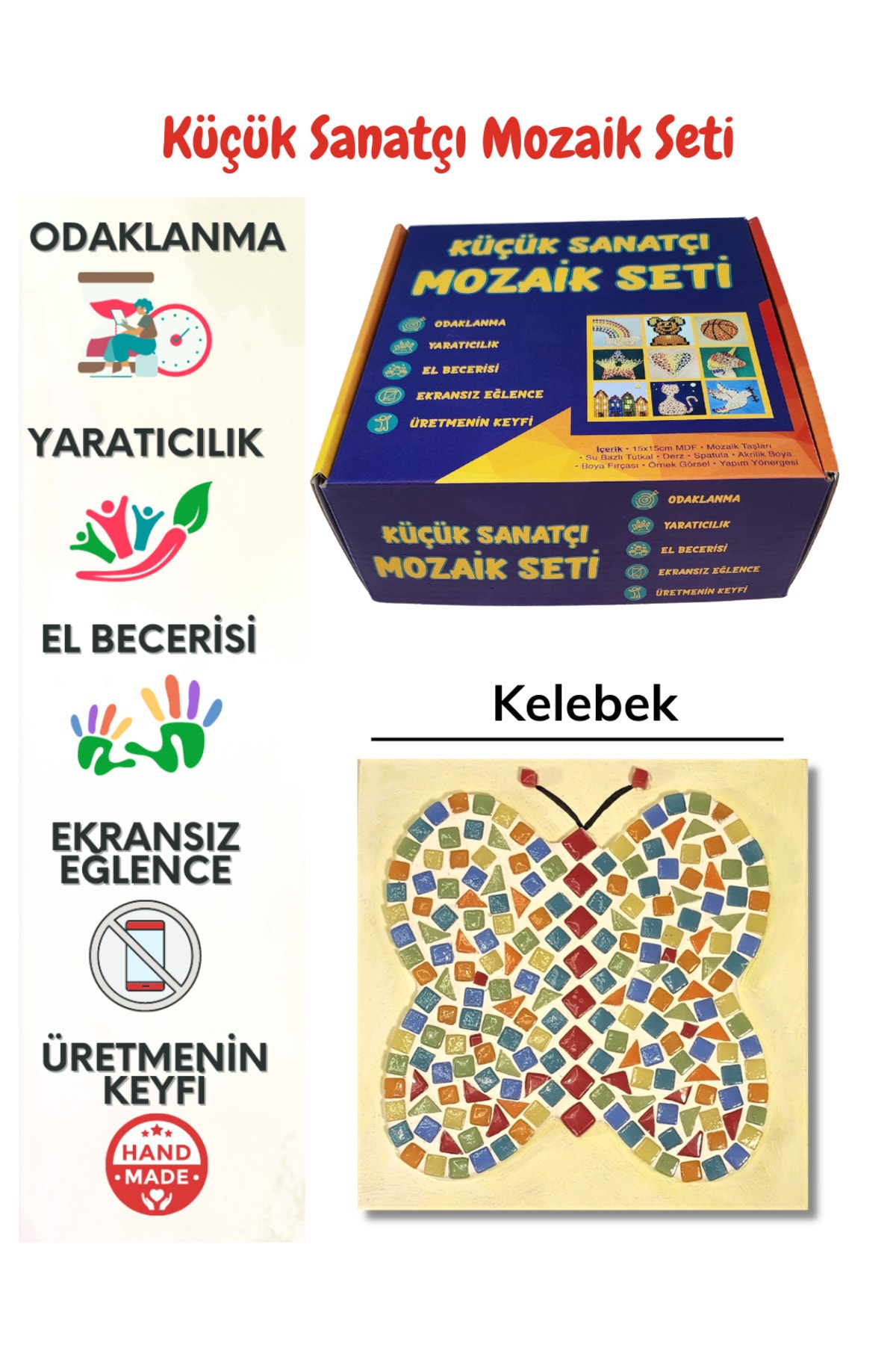 ست موزاییک کودکان - اسباب‌بازی آموزشی هنری برای پرورش تمرکز و مهارت دست (پروانه)