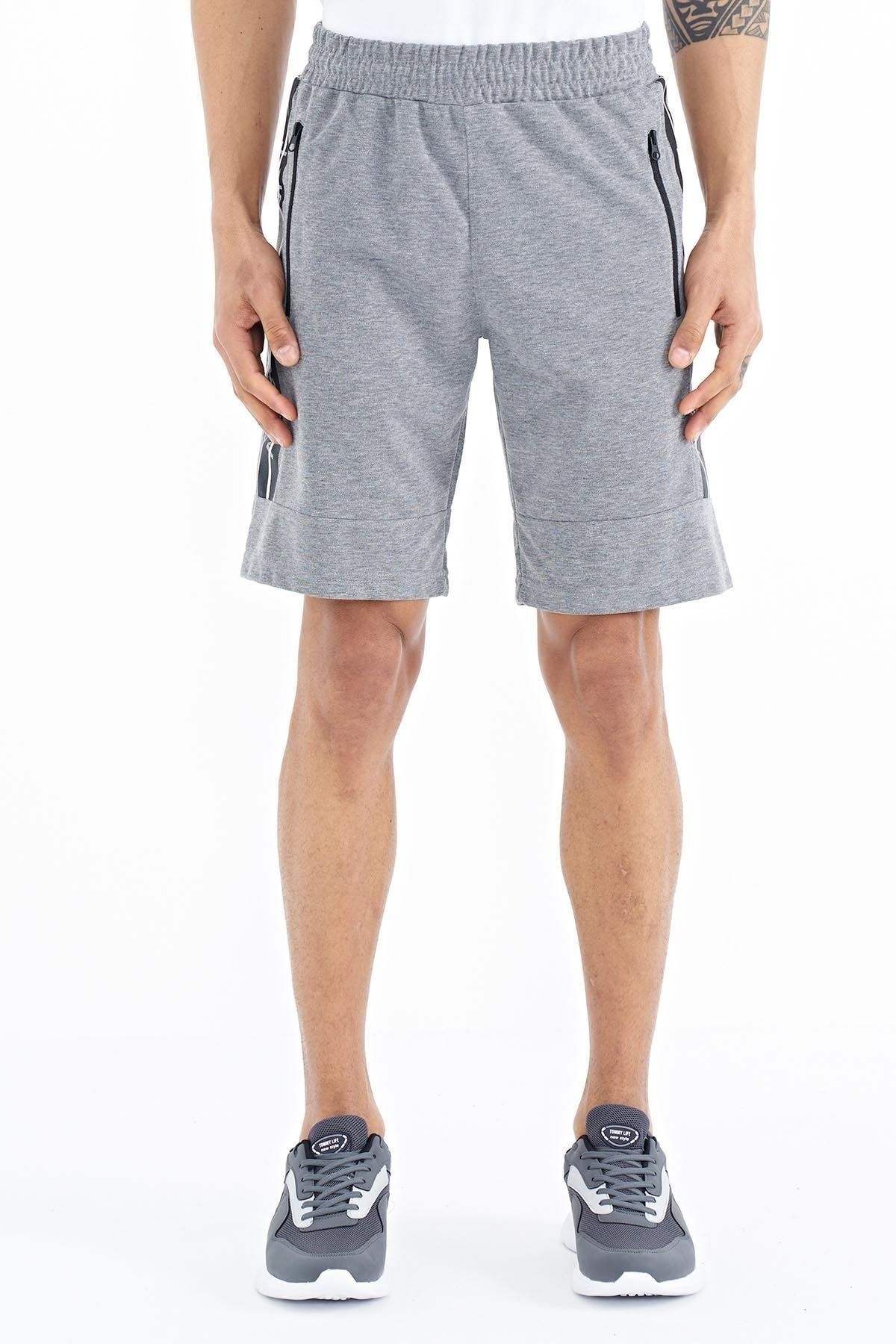 Air Jones Gray Melange Side Printed Zipper Pocket Standard Fit
