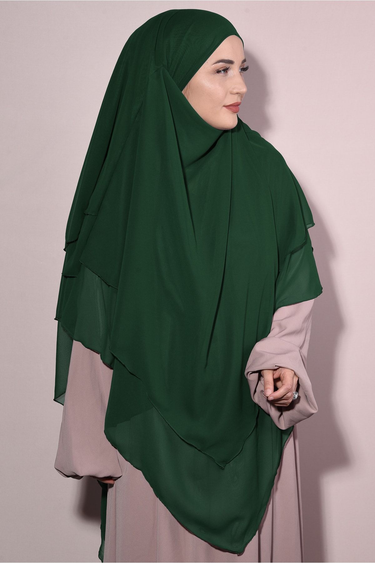 Ns nowascarf-Emerald Green Hijab Veil Chiffon Shawl - Three Layer Souffle Khrimar 1