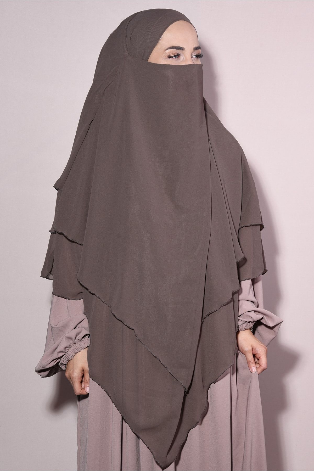 Ns nowascarf-Souffle Ready Veiled Three Layer Chiffon Shawl Mink 2