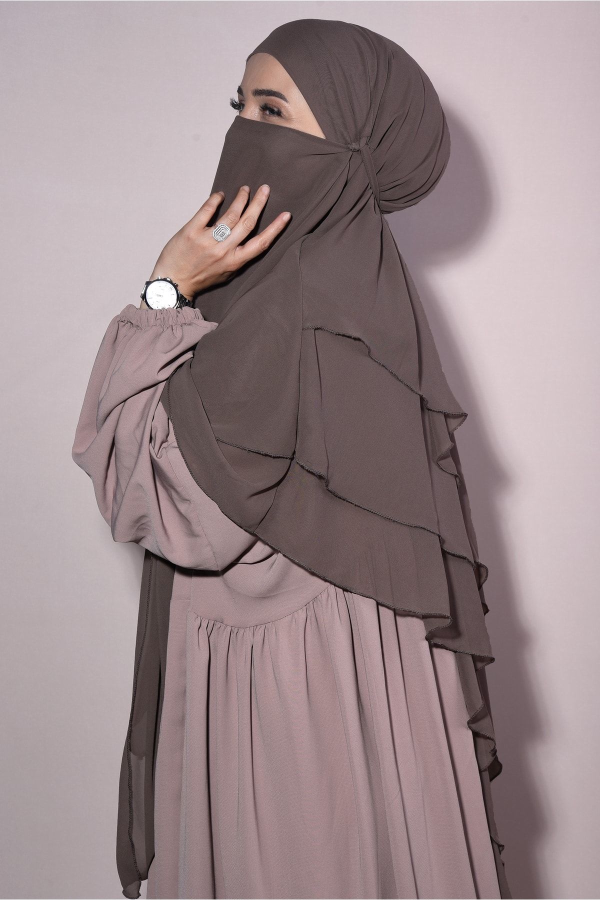 Ns nowascarf-Souffle Ready Veiled Three Layer Chiffon Shawl Mink 5
