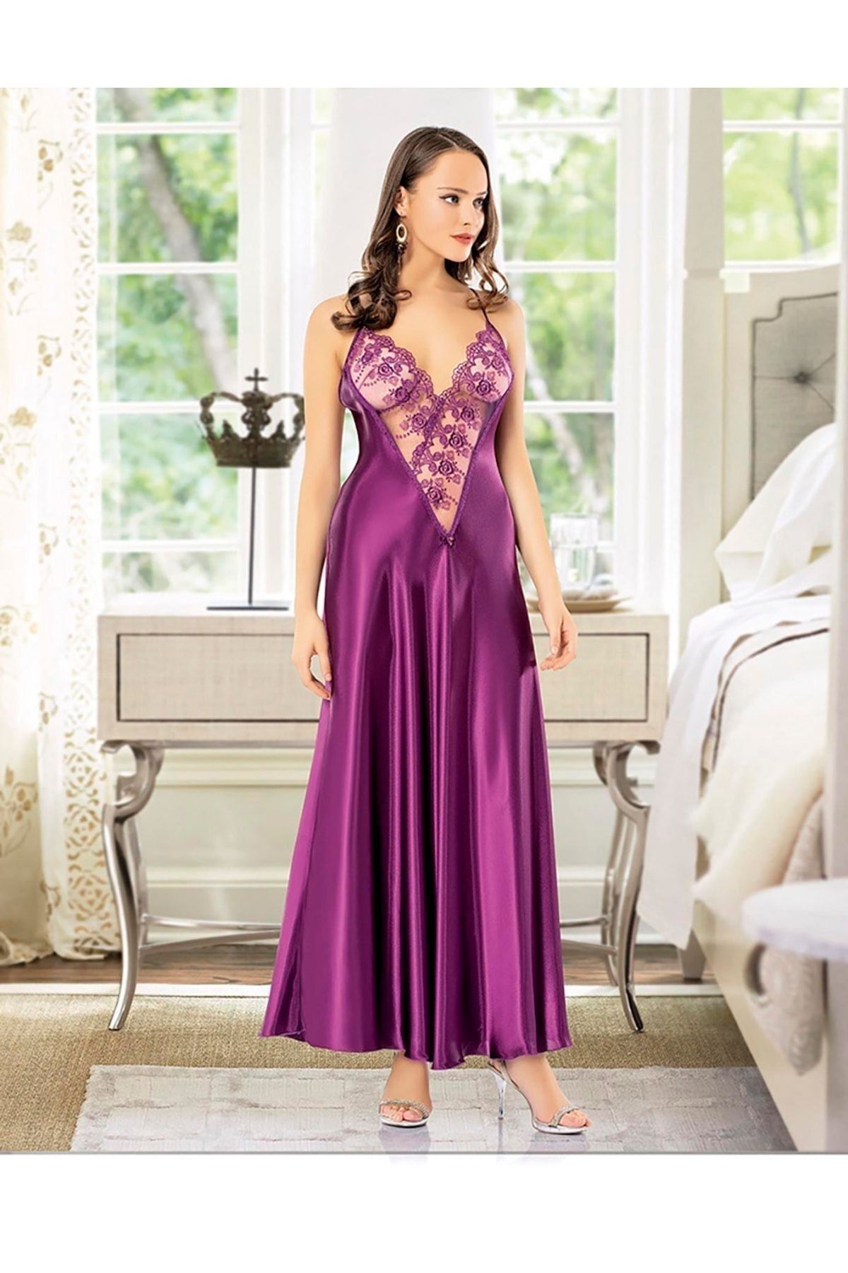 Purple silk nightgown hotsell