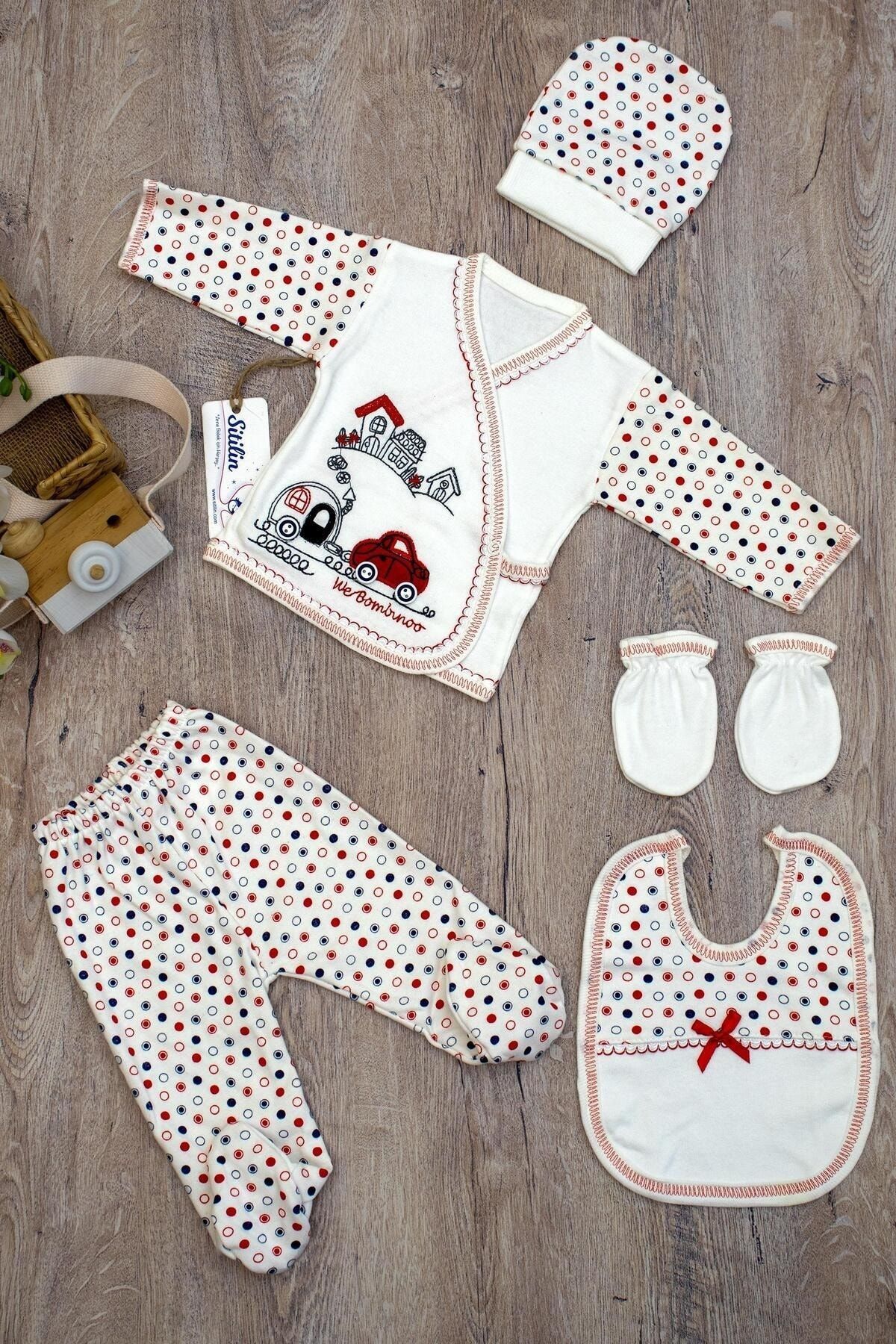 Sitilin Baby Boy Red Trolley 5 Piece Hospital Newborn Set Trendyol