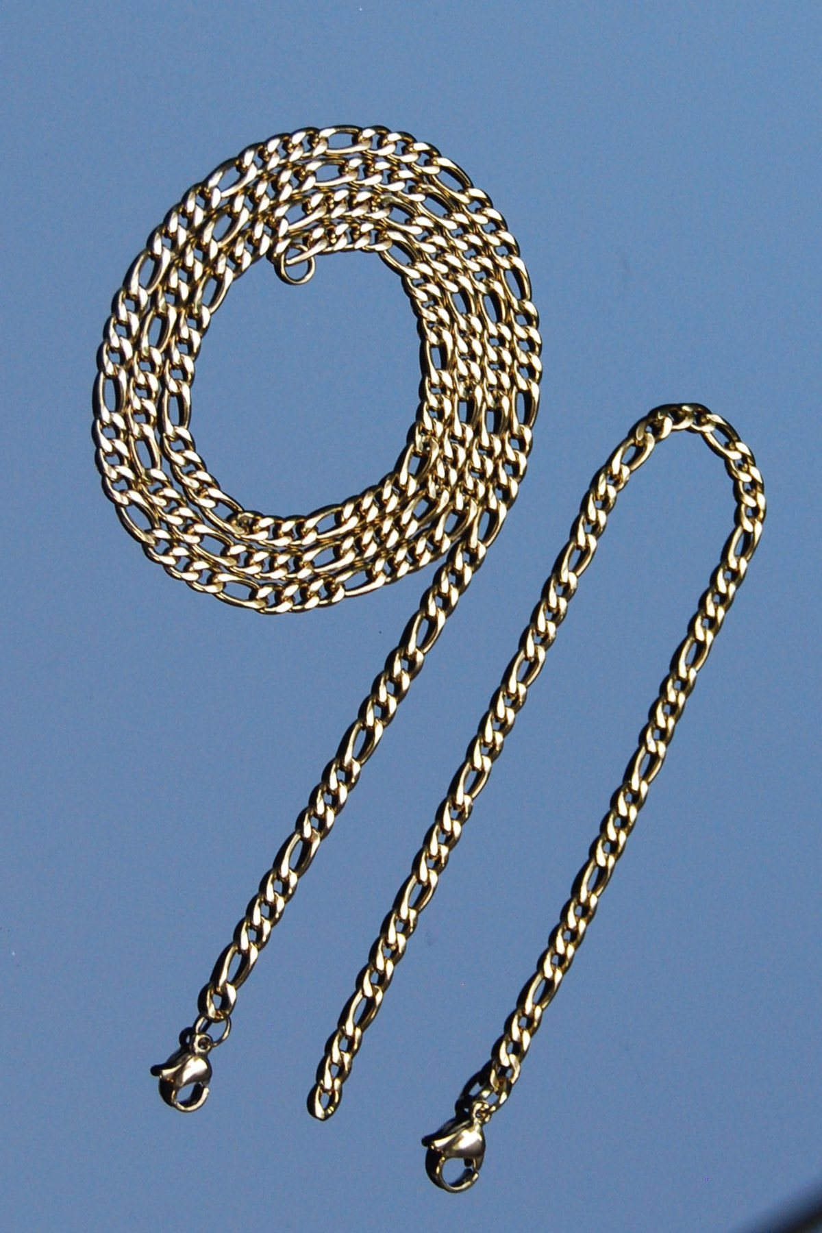 Rua Jewelry Figaro Model Zincir Paslanmaz Çelik Kolye & Bileklik Altın Renk 4mm 2 YIL GARANTİ BELGELİ