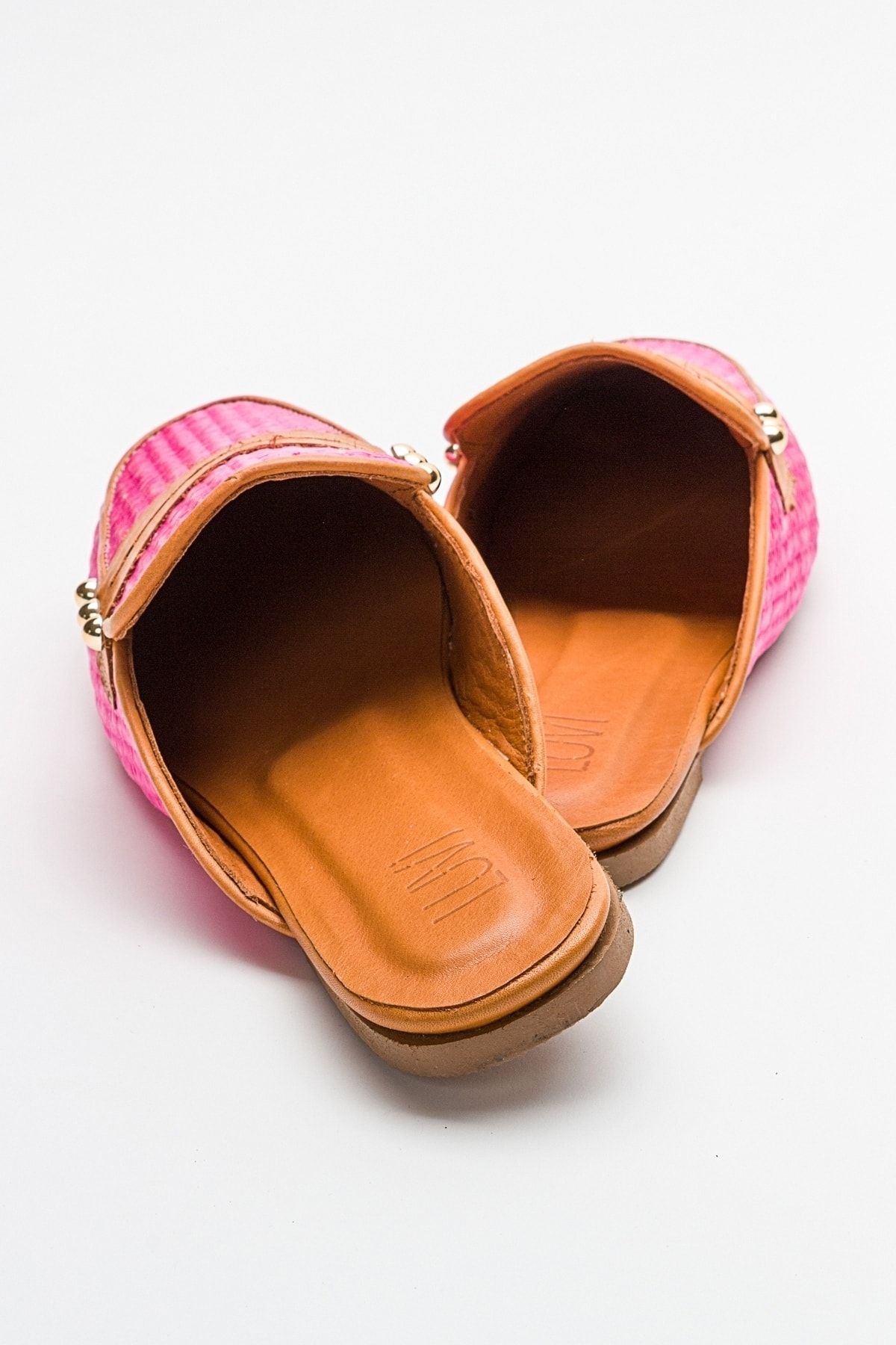 دمپایی صورتی زنانه 165 حصیری چرمی واقعی luvishoes