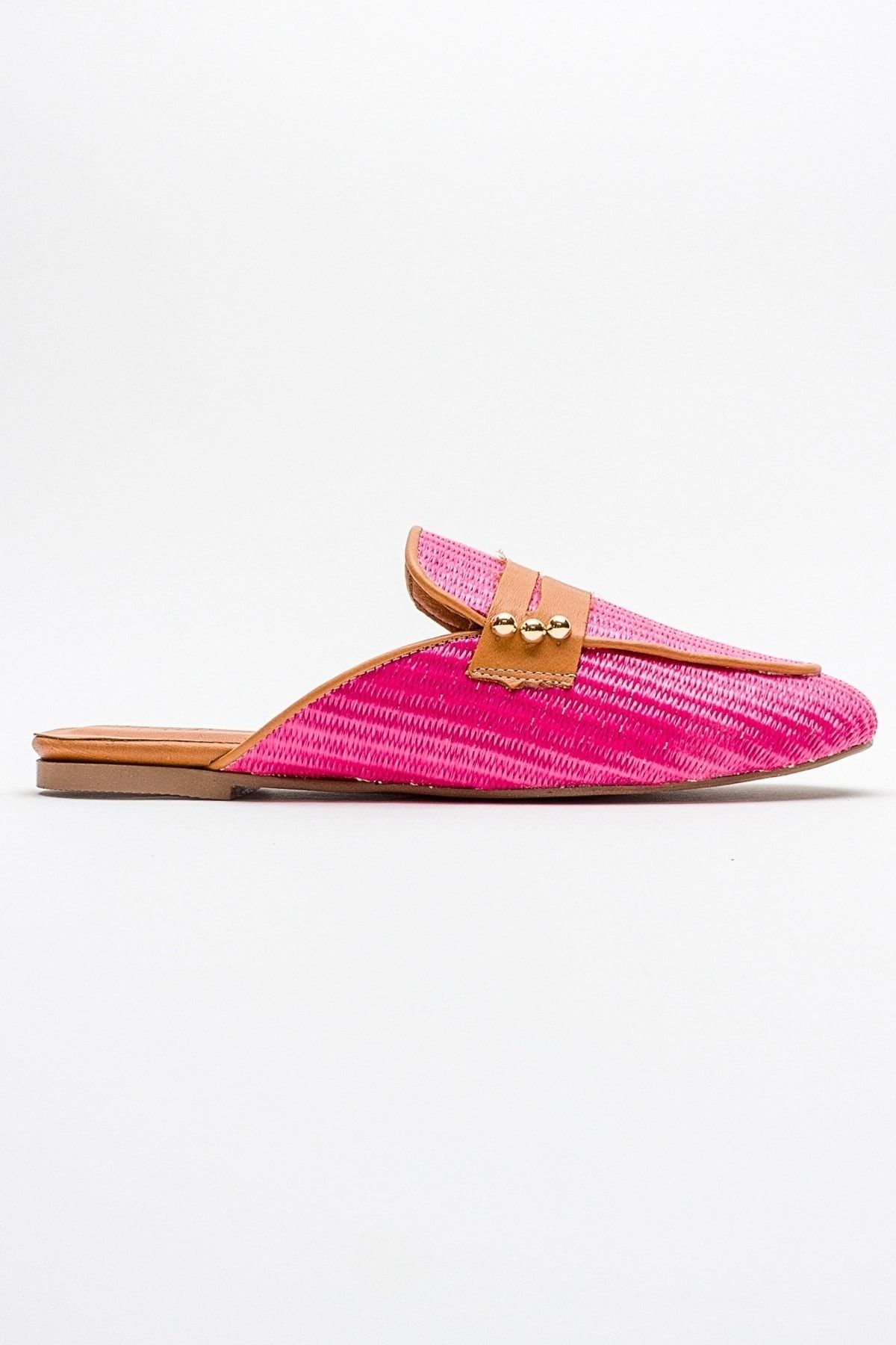 دمپایی صورتی زنانه 165 حصیری چرمی واقعی luvishoes