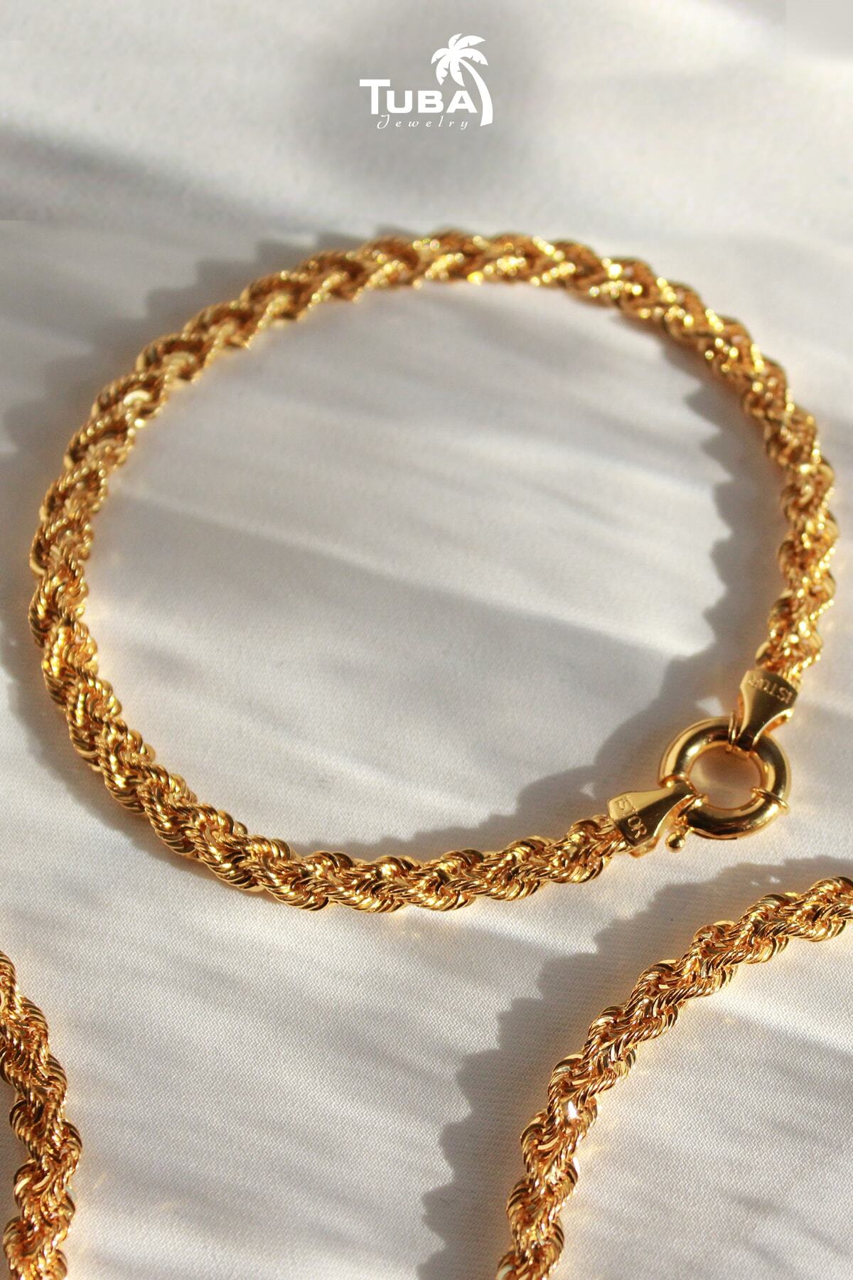 TUBA KUYUMCULUK 14 Ayar Altın Halat Burgu Bileklik, Burgu Çift Sıra