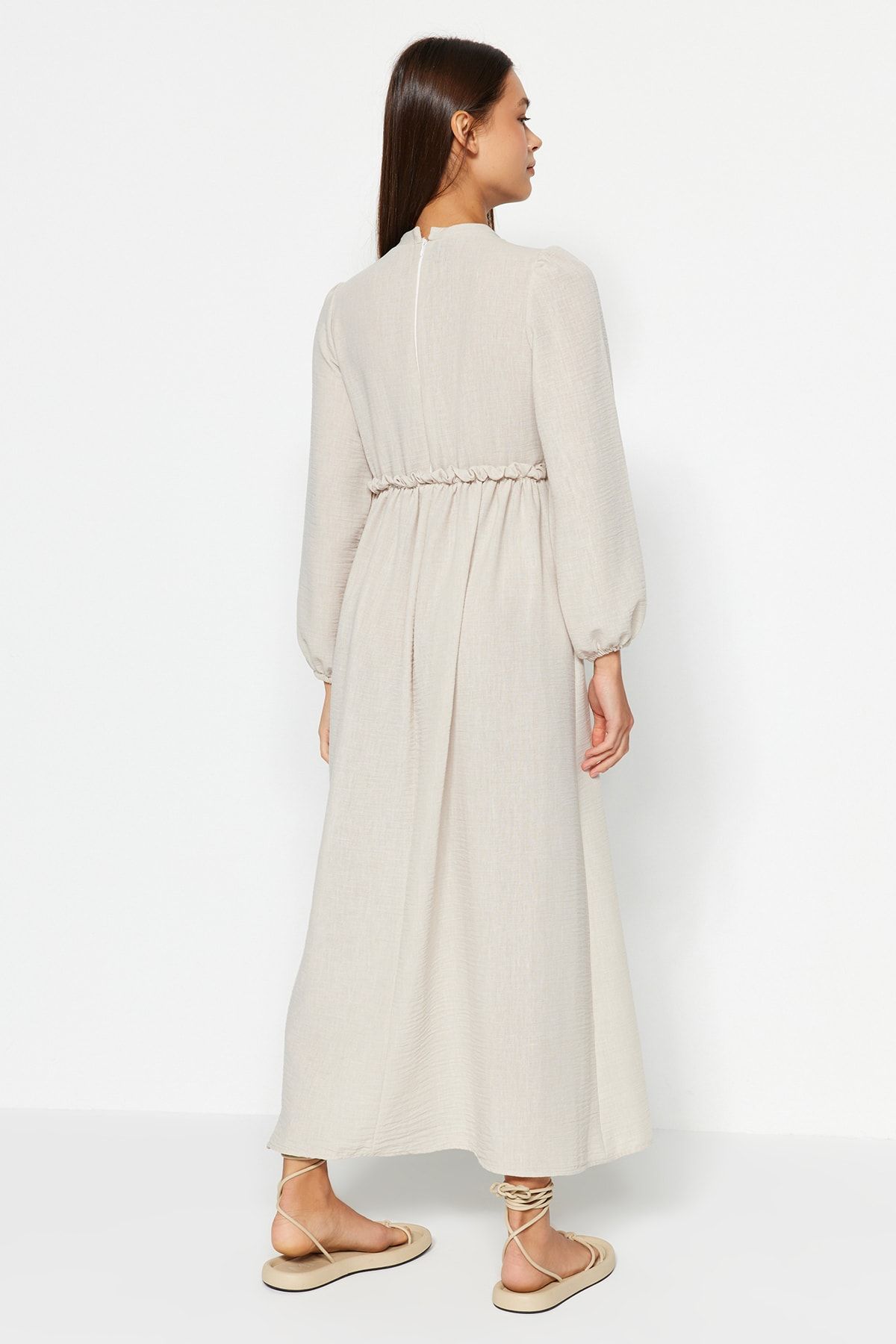 Trendyol Modest-Stone Guipure/Fisto Detail Woven Dress Tctaw24Eb00110 6