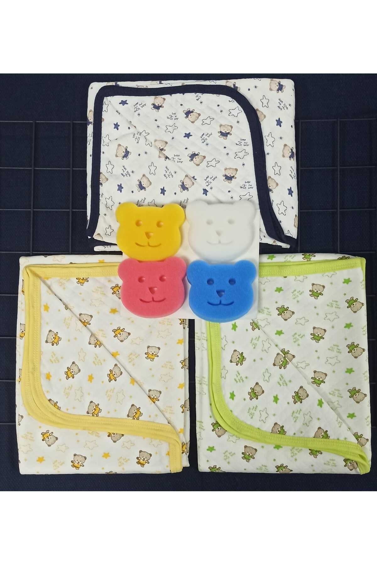 Baby Single Layer Quilted 3-Piece Blanket Swaddle 80x90 Cm4 Washing Sponge with Gift
