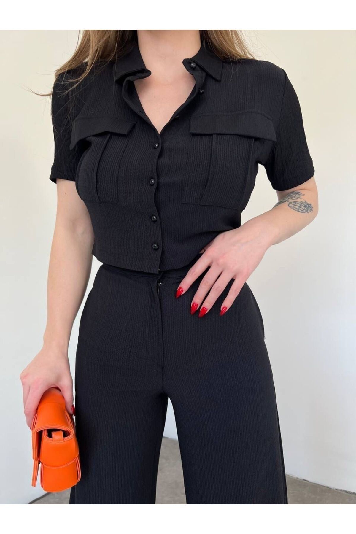VOLT CLOTHİNG-Damen-Hosenanzug mit Knopfdetail und Kappe 3