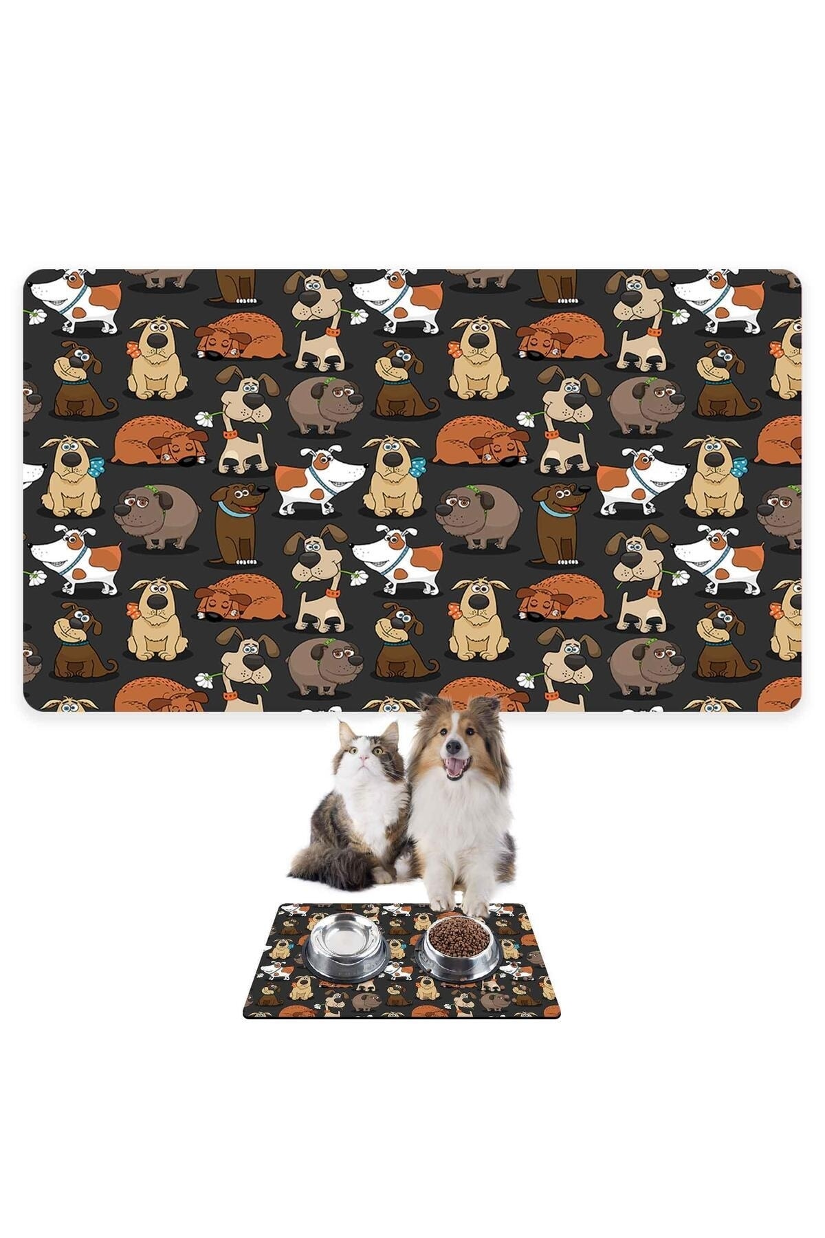 Monnhein Mama ve Su Evcil Hayvan Beslenme Matı, Kolay Temizlenir, Su Geçirmez (40x60, Kahverengi Köpekler)