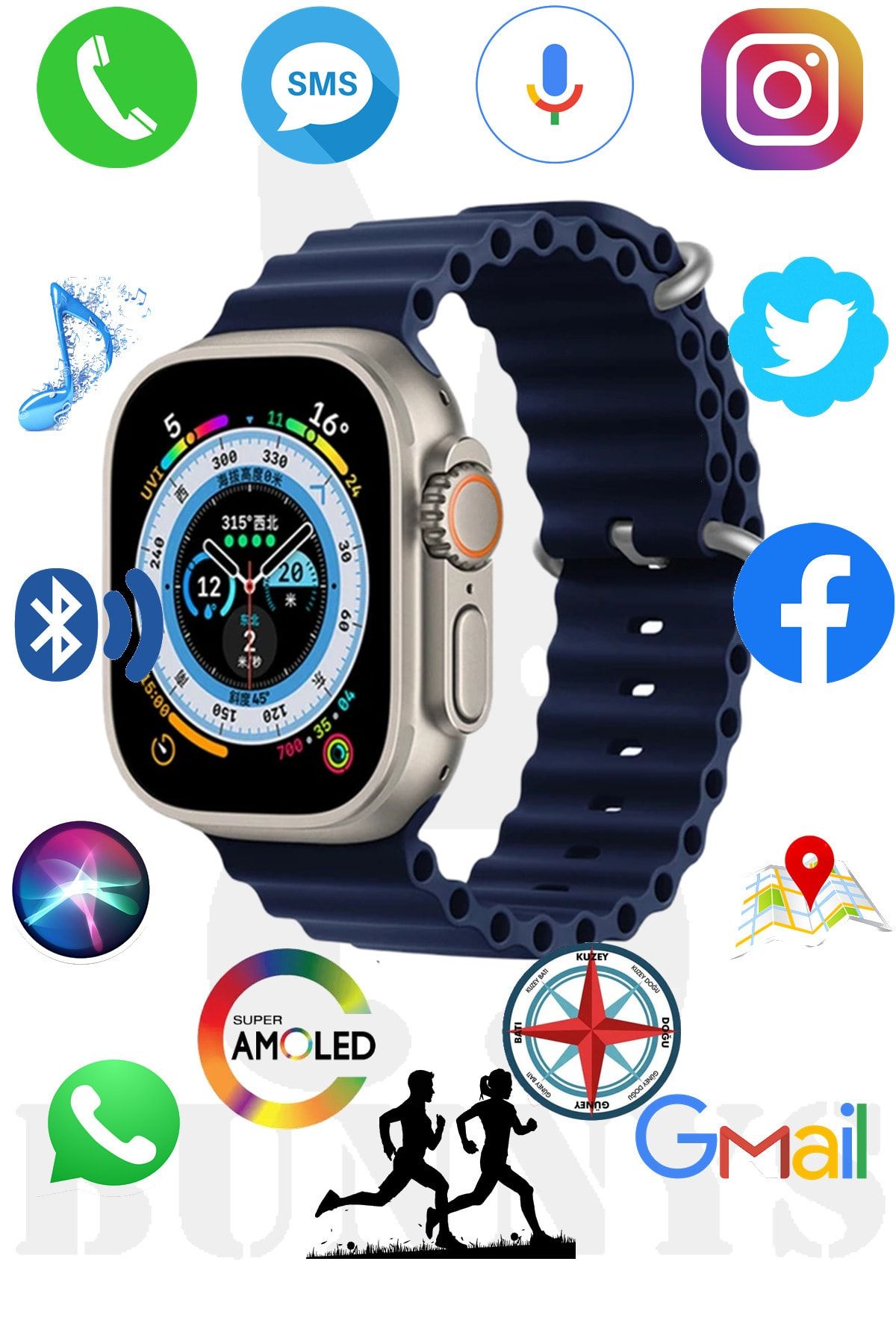 Huawei P50 Pro Uyumlu Akıllı Saat AMOLED EKRAN Watch 8 Ultra 49MM HK8 PRO MAX