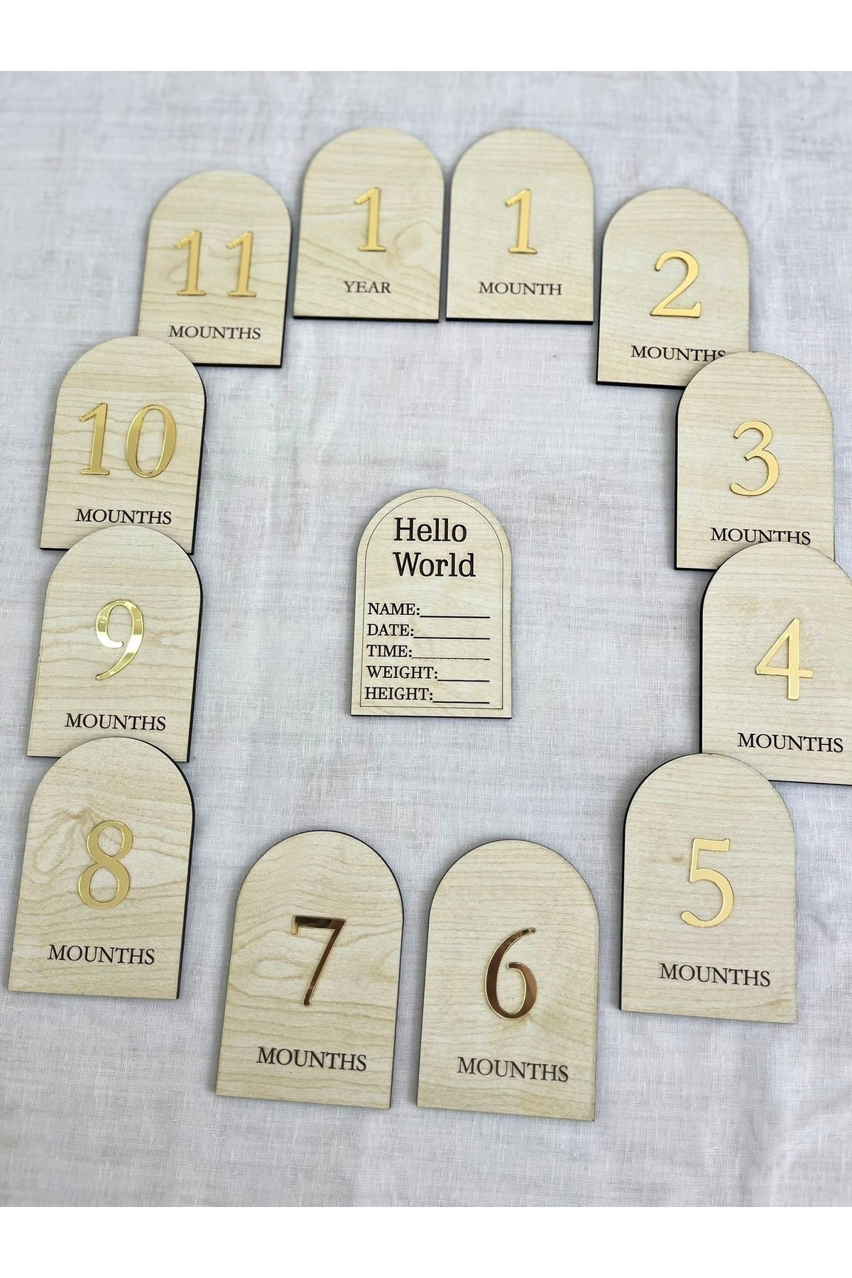 Wooden 12-Month Baby Photo Cards Set
