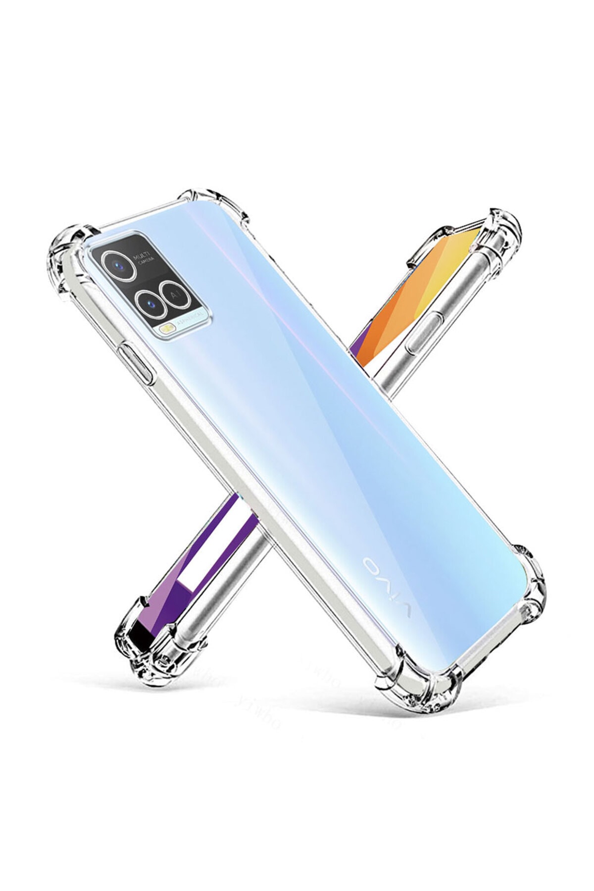 Vivo Y33S Kapak Kamera Korumalı Airbag Antishock Köşe Korumalı Şeffaf Silikon Kılıf