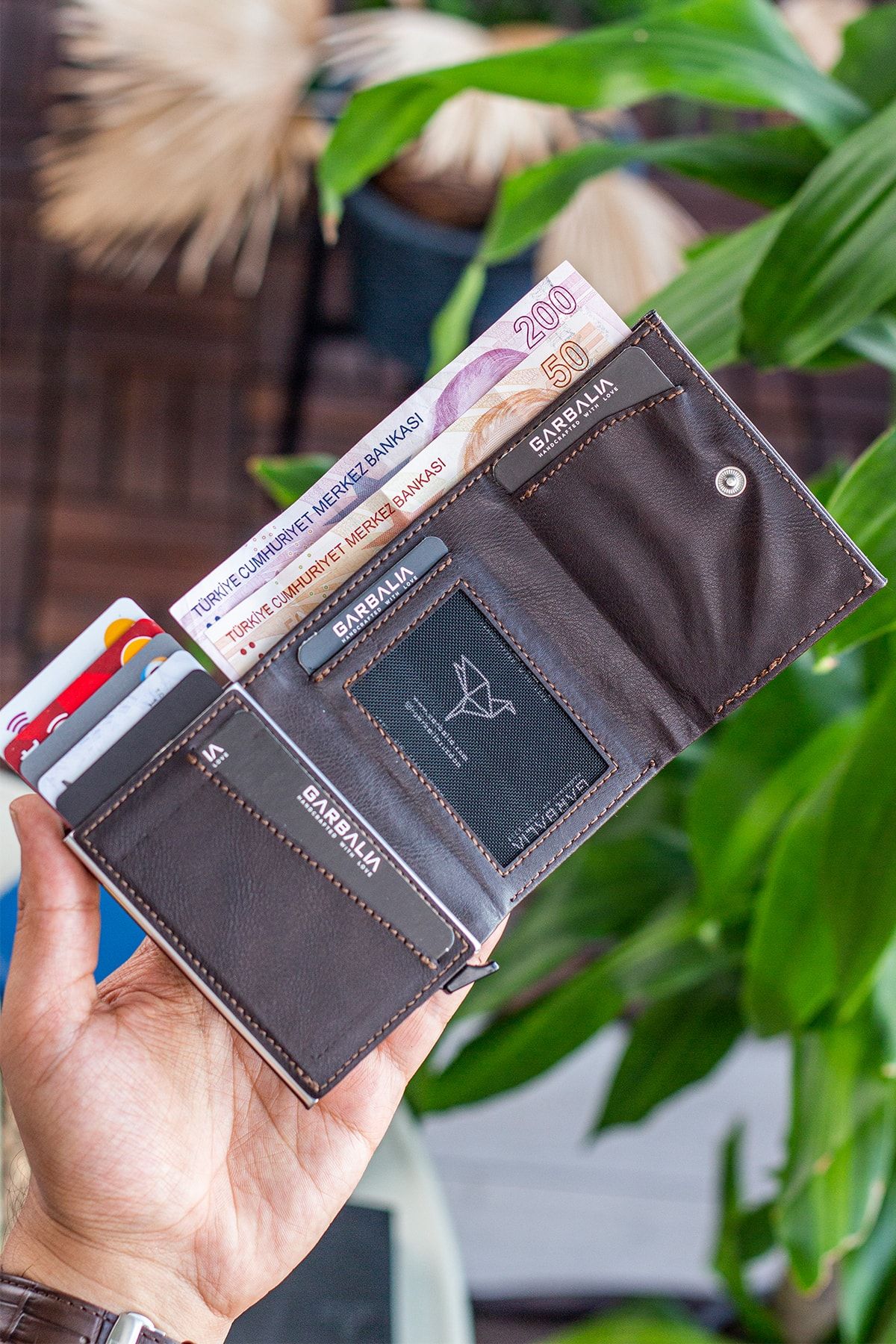 Garbalia-Donetsk Brown Wallet Card Holder with Automatic Mechanism and Plenty of Card Holders and Paper Money Compartment 2