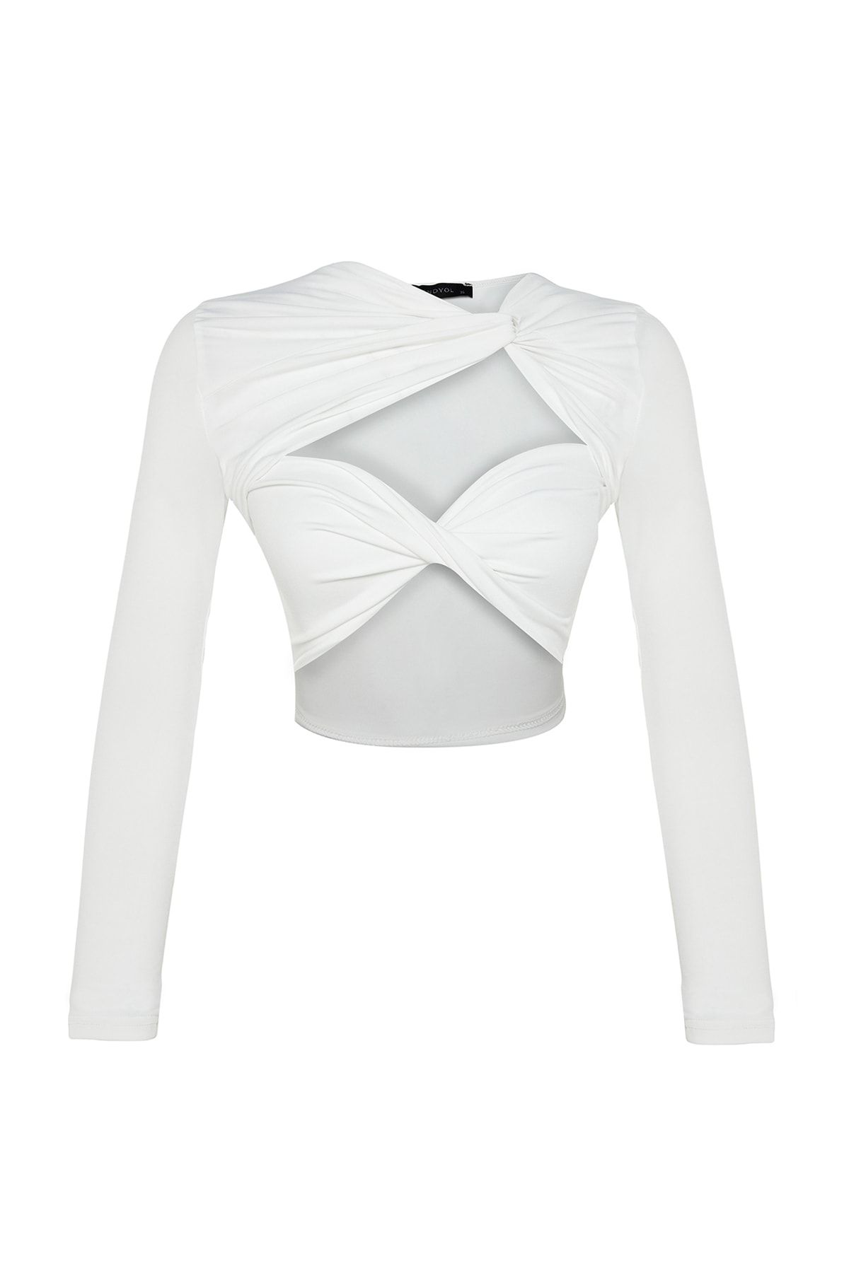 Trendyol Collection-Ecru Crop Lined Blouse with Window/Cut Out Detail TPRAW23BZ00030 7