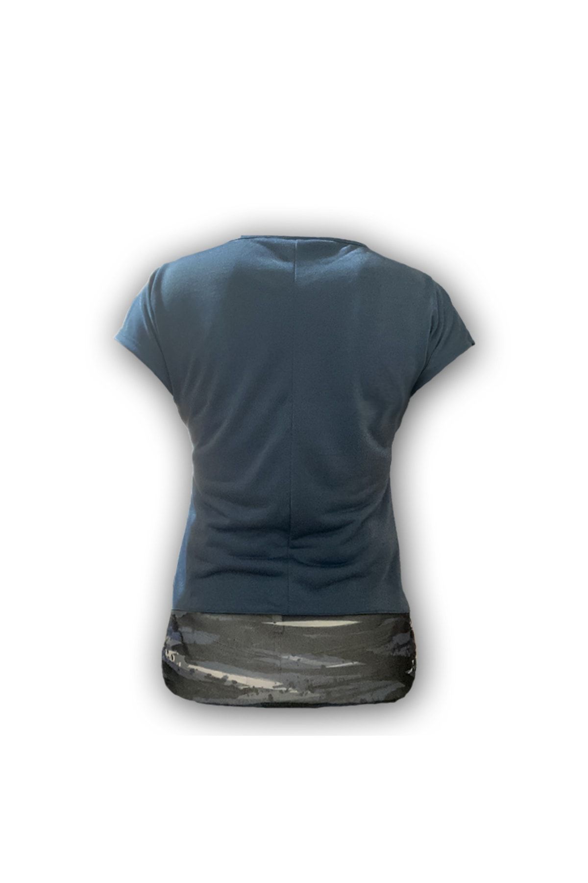 Hidden Beauty-Round Neck Short Sleeve Shiny Fabric Chiffon Detail Slit T-shirt 3