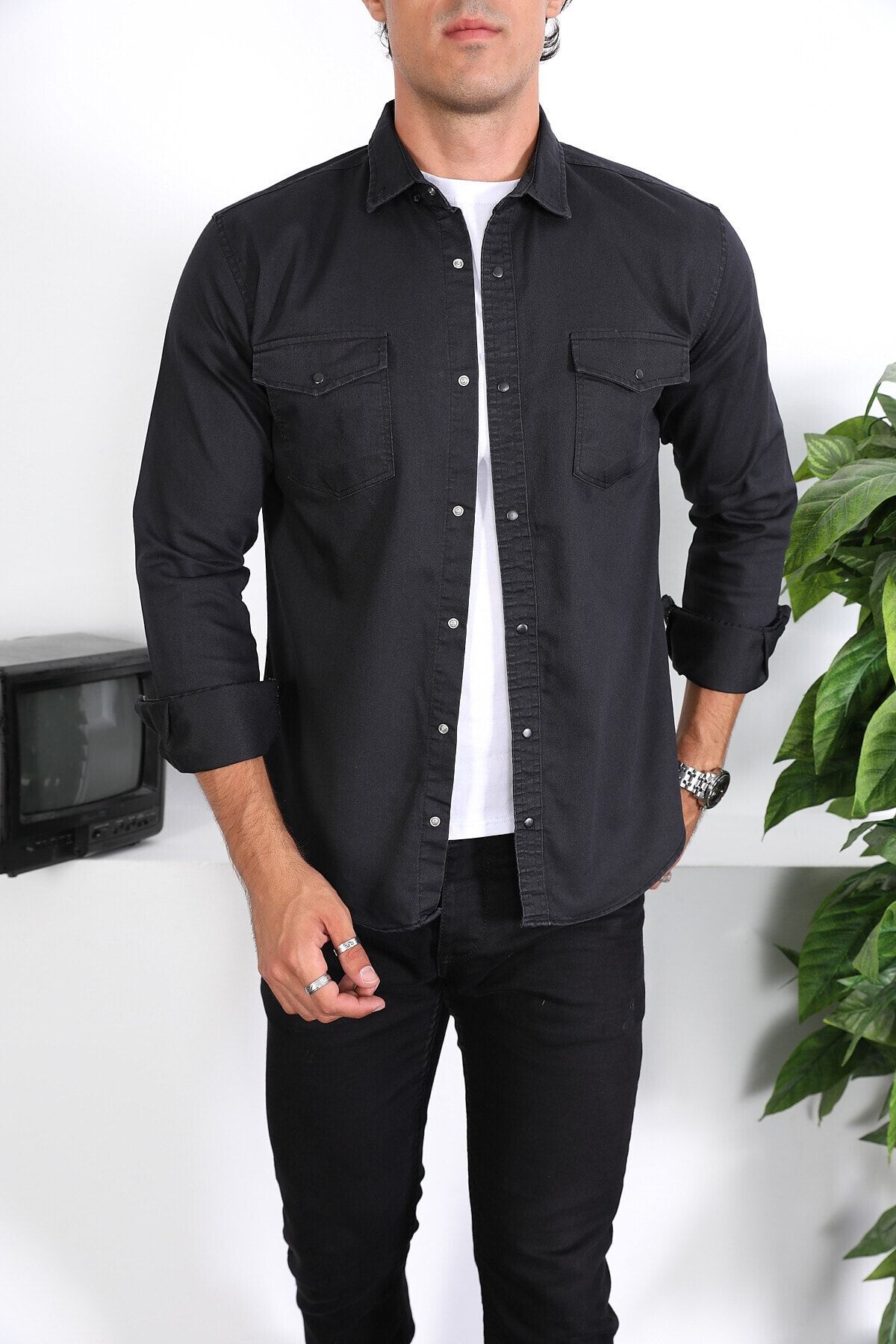 Denim shirt store office wear