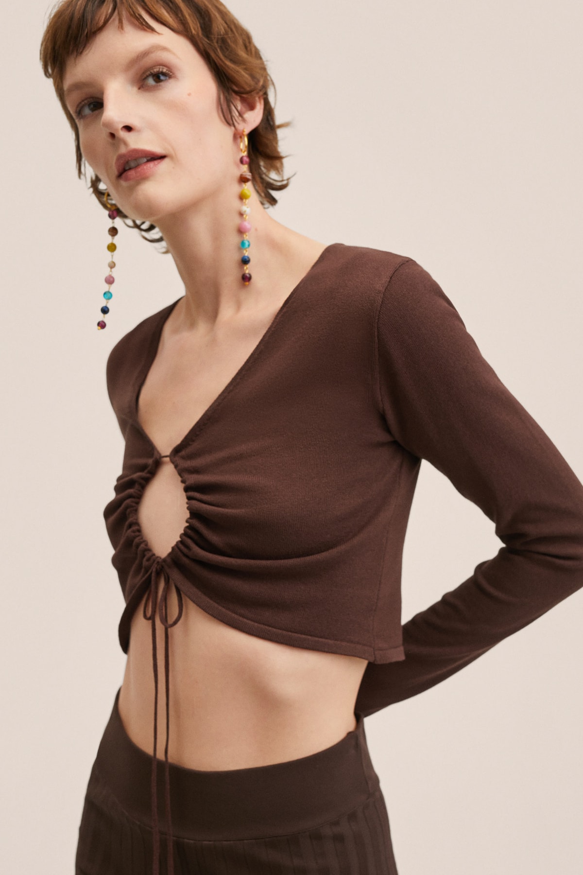 بافت و پلیور زنانه قهوه ای منگوMANGO | 27075770_1 اورجینال - تصویر 2