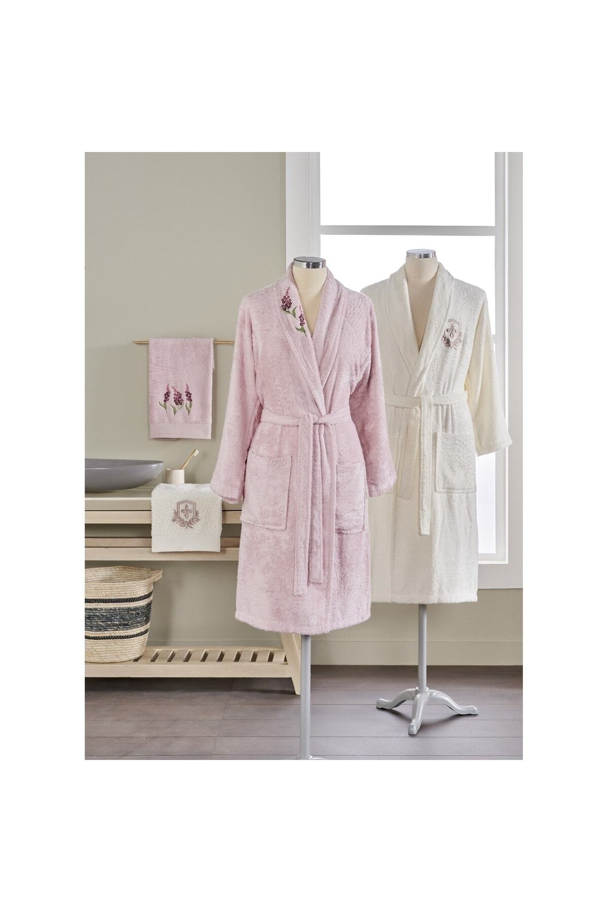 تاج سرویس خانوادگی ۴ تکه بامبو نرم تاچ، صورتی-کرم