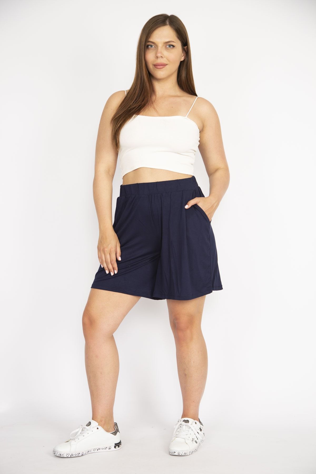 Plus size navy blue shorts best sale