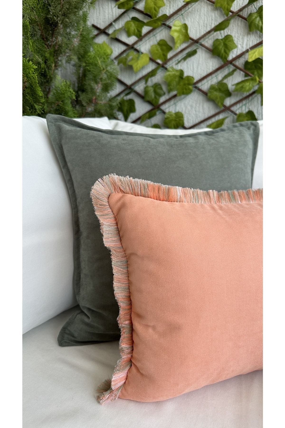 Decamor home-Tasseled Green / Salmon Throw Pillow Cover Set Bohemian Set of 2 2
