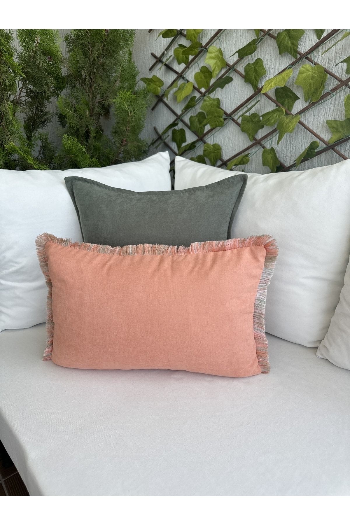 Decamor home-Tasseled Green / Salmon Throw Pillow Cover Set Bohemian Set of 2 3