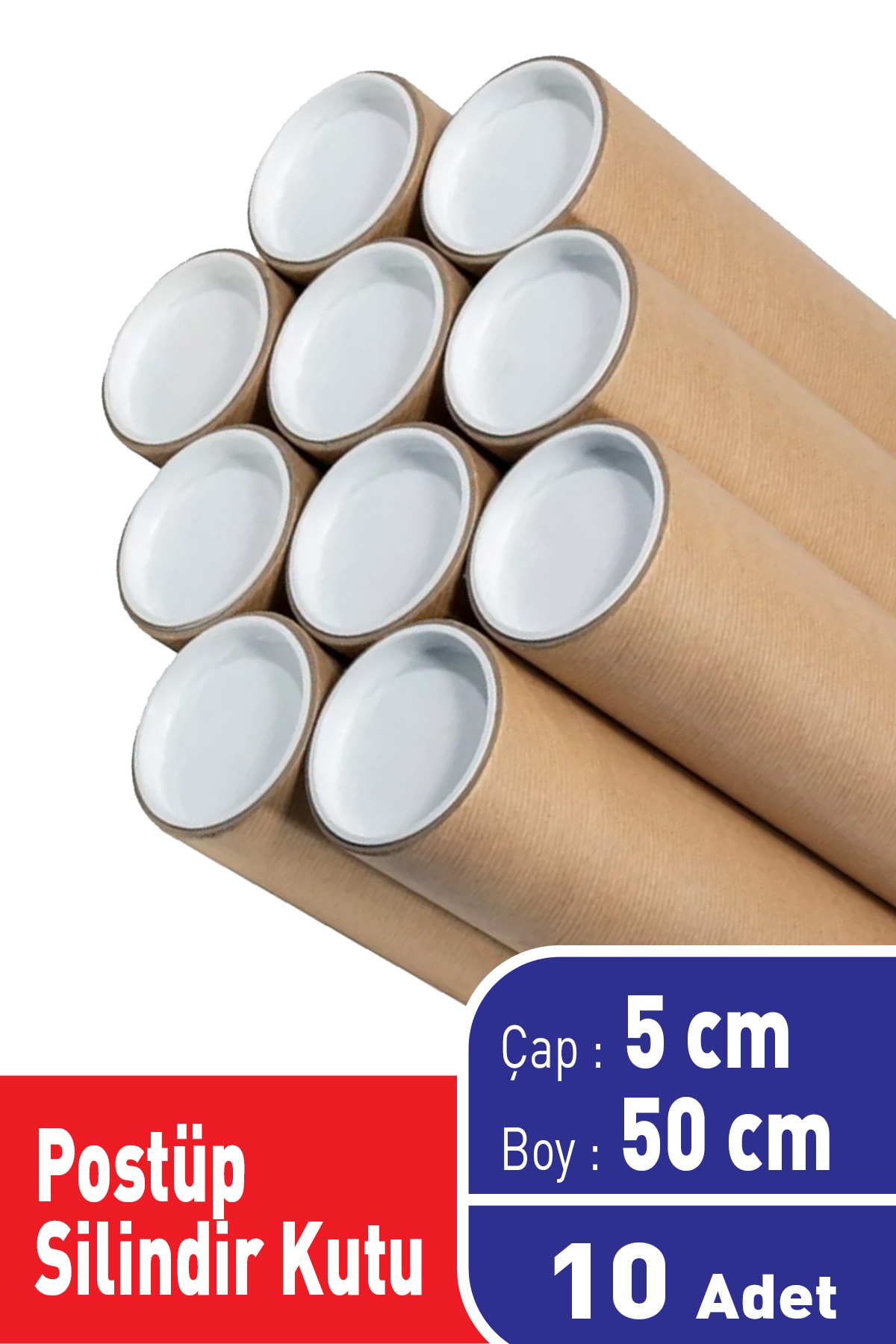 karetaş Postüp 5 cm X 50 cm 10 Adet Silindir Kutu Rulo Gönderi Tüpü ...