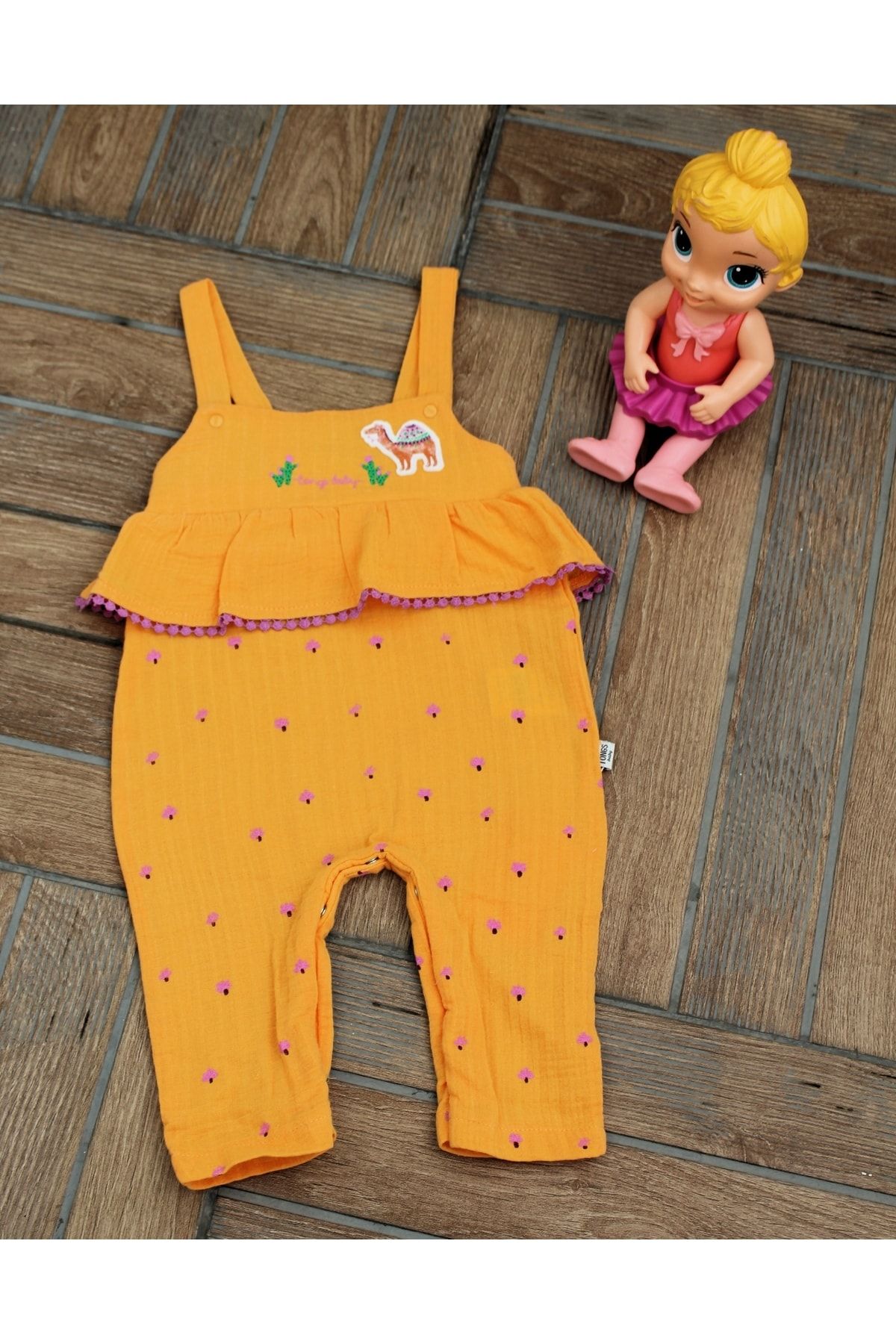 ست نوزاد نارنجی دخترانه و بچگانه سرهمی پارچه ای موسلین اورجینال Tongs Baby