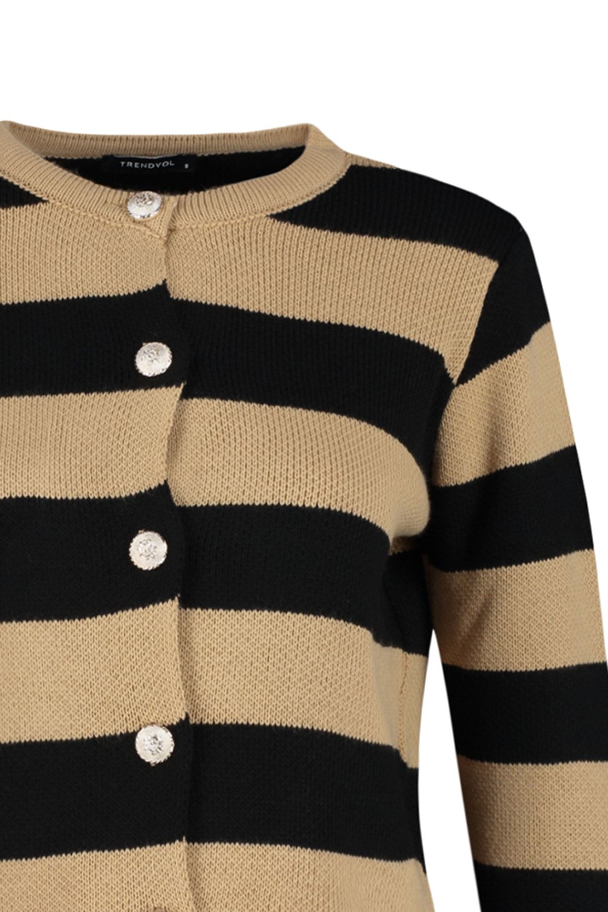 Trendyol Collection-Camel Gestreifte Basic-Jacken-Strickjacke TWOAW24HI00091 7