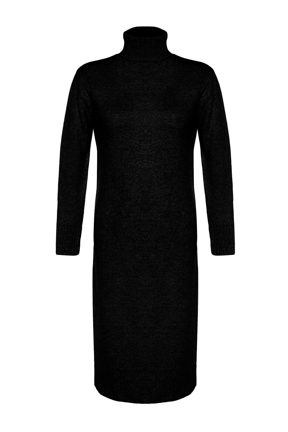 Trendyol Collection-Schwarzes Midi-Strickkleid mit weitem Schnitt und weicher Struktur TWOAW24EL00034 7