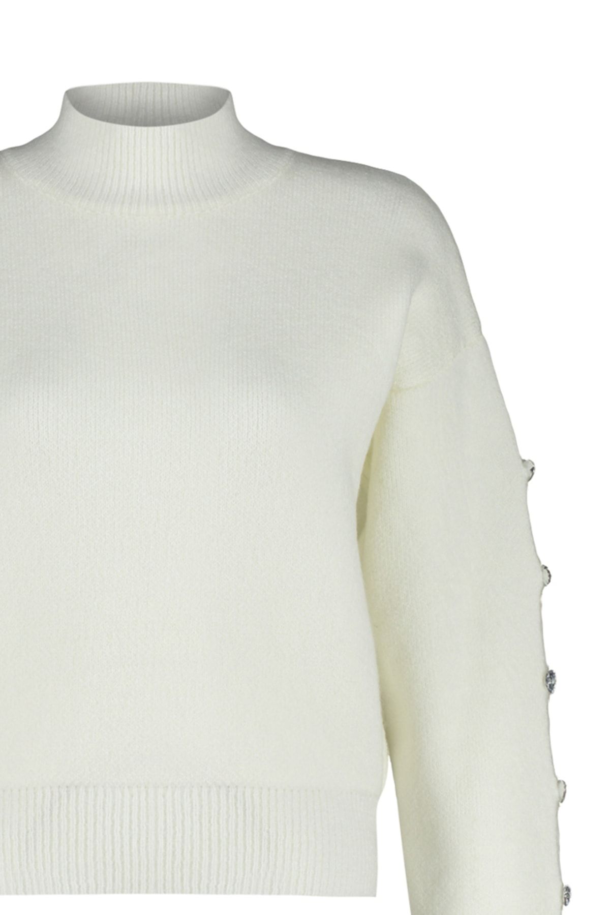 Trendyol Collection-Детайлен трикотажен пуловер с мека текстура в цвят екрю TWOAW24KZ00384 8