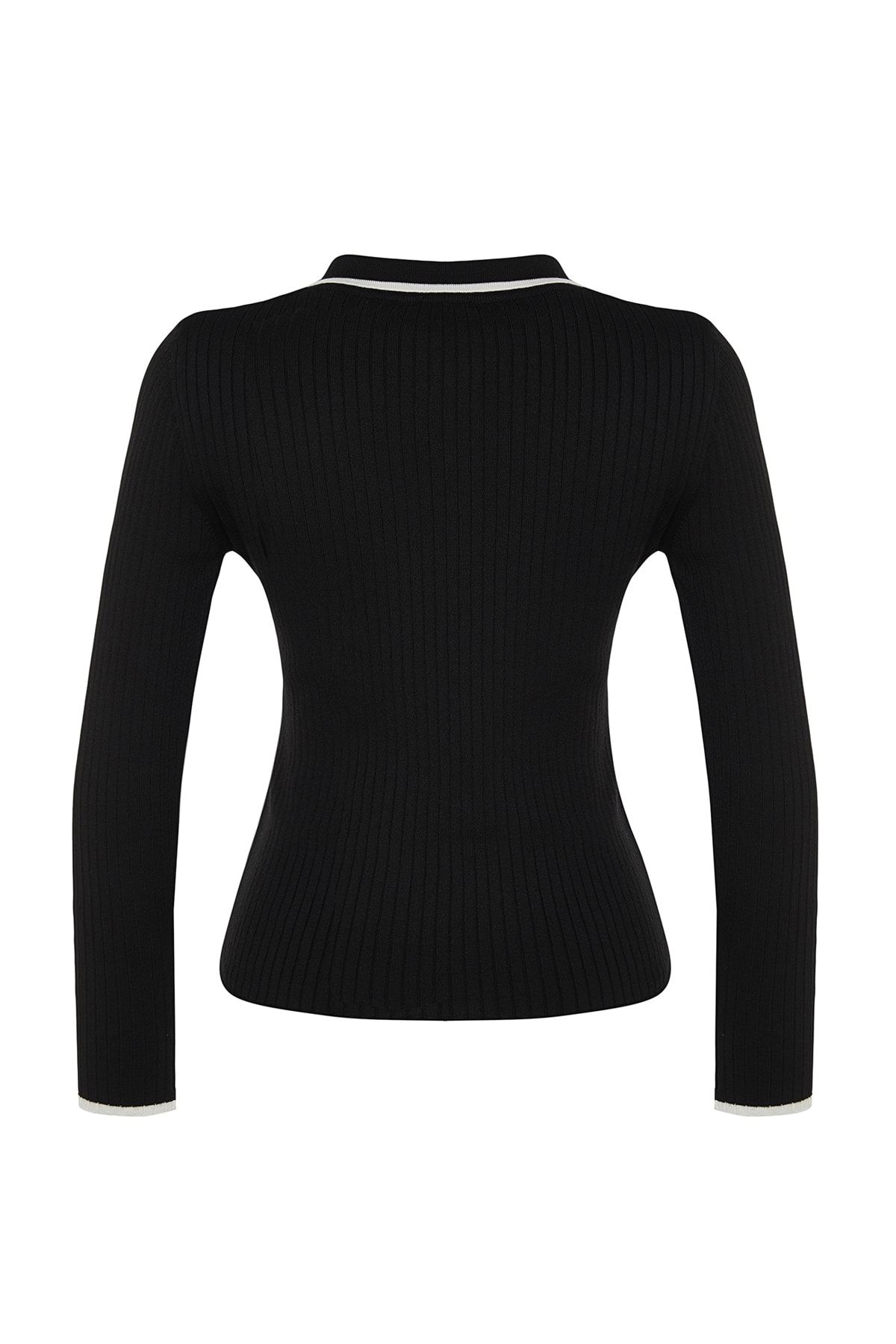 Trendyol Collection-Černý mercerizovaný vzhled Premium/Special Yarn Polo límec Pletený svetr TWOAW24KZ00808 7
