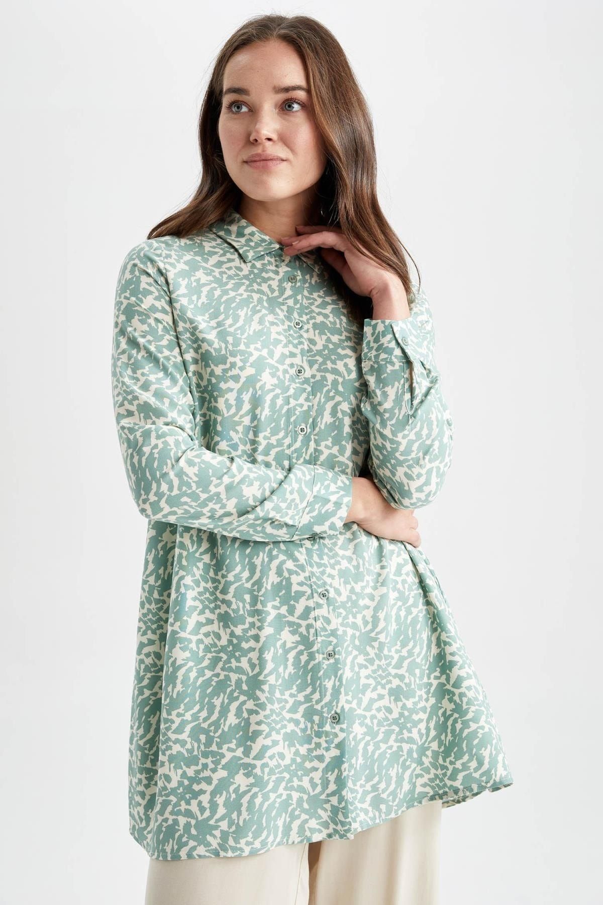 DeFacto-Regular Fit Leopard Print Long Sleeve Shirt Tunic Z5833az23sp 8