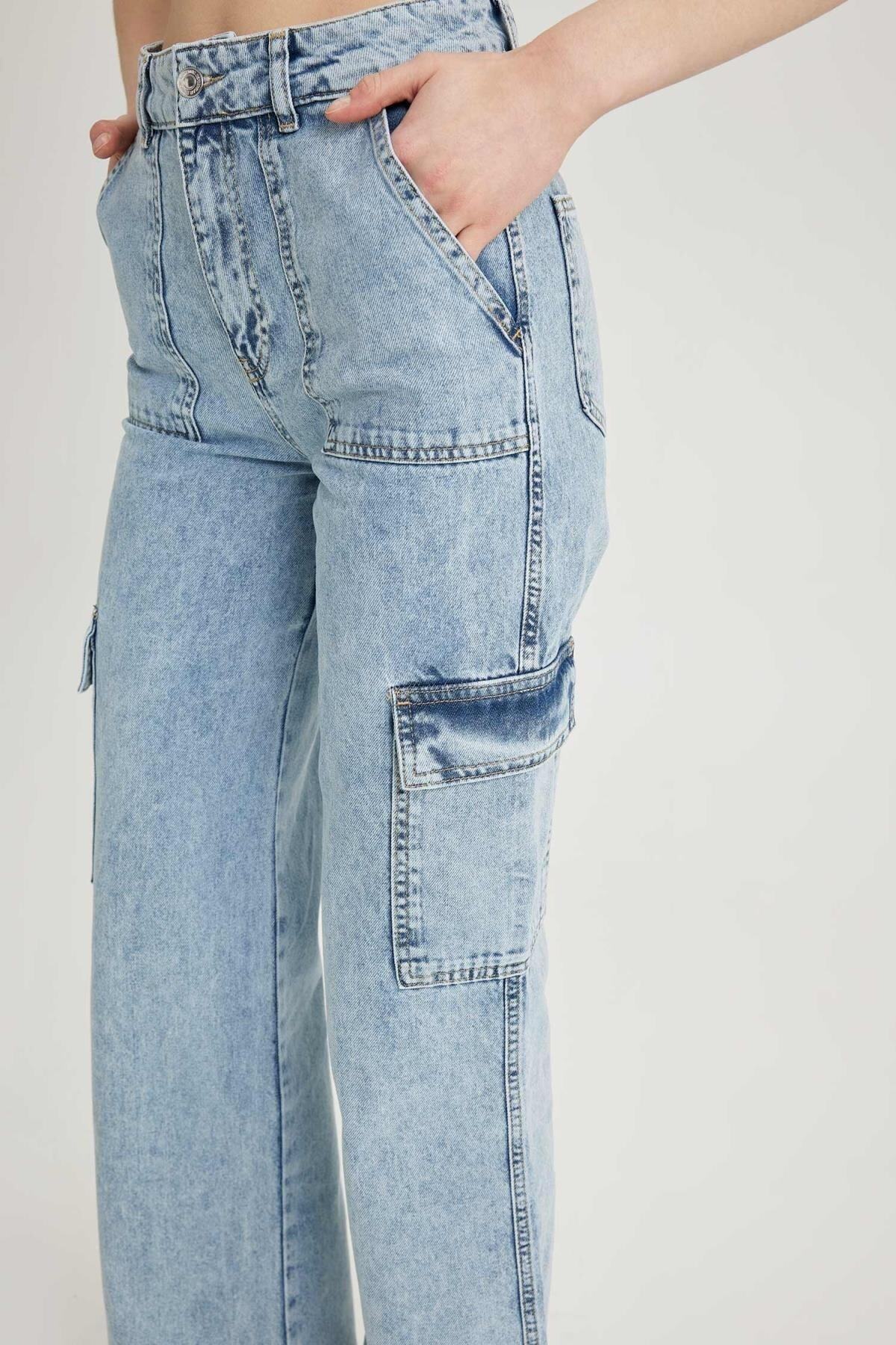 DeFacto-Kalhoty 90's Wide Leg Cargo Pocket Jean 100% bavlna kalhoty 5