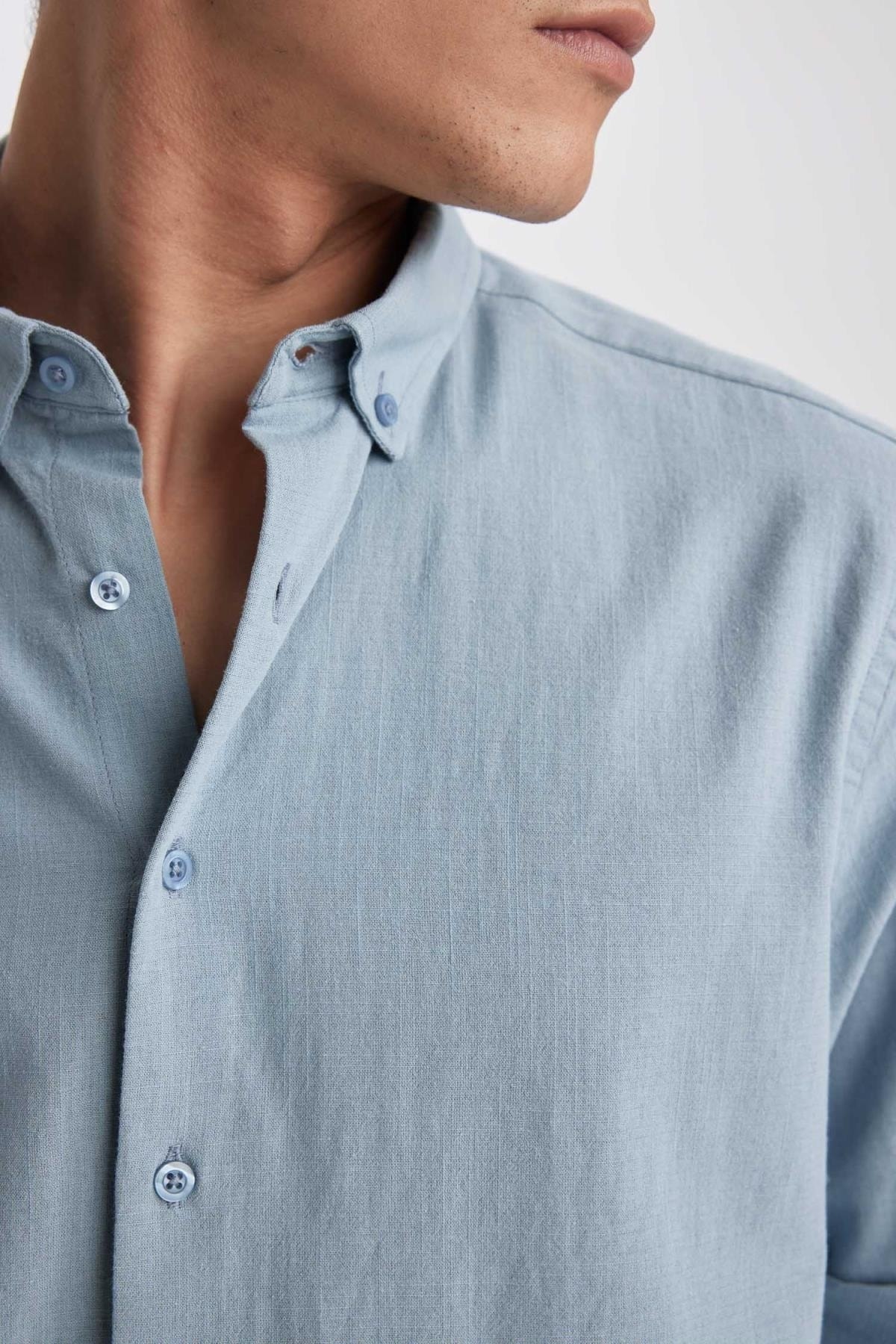 پیراهن مردانه آبی دفکتو | T6284AZ23SP اورجینال - تصویر 5