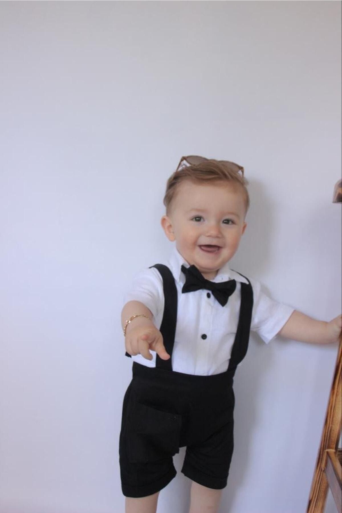 Poplinkids Siyah Şortlu Slopet Keten Gömlek Ve Papyon Takım 113