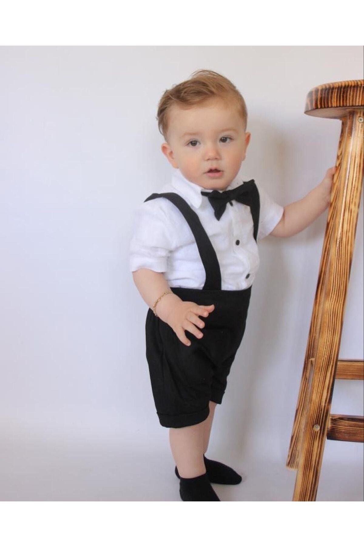 Poplinkids Siyah Şortlu Slopet Keten Gömlek Ve Papyon Takım 113